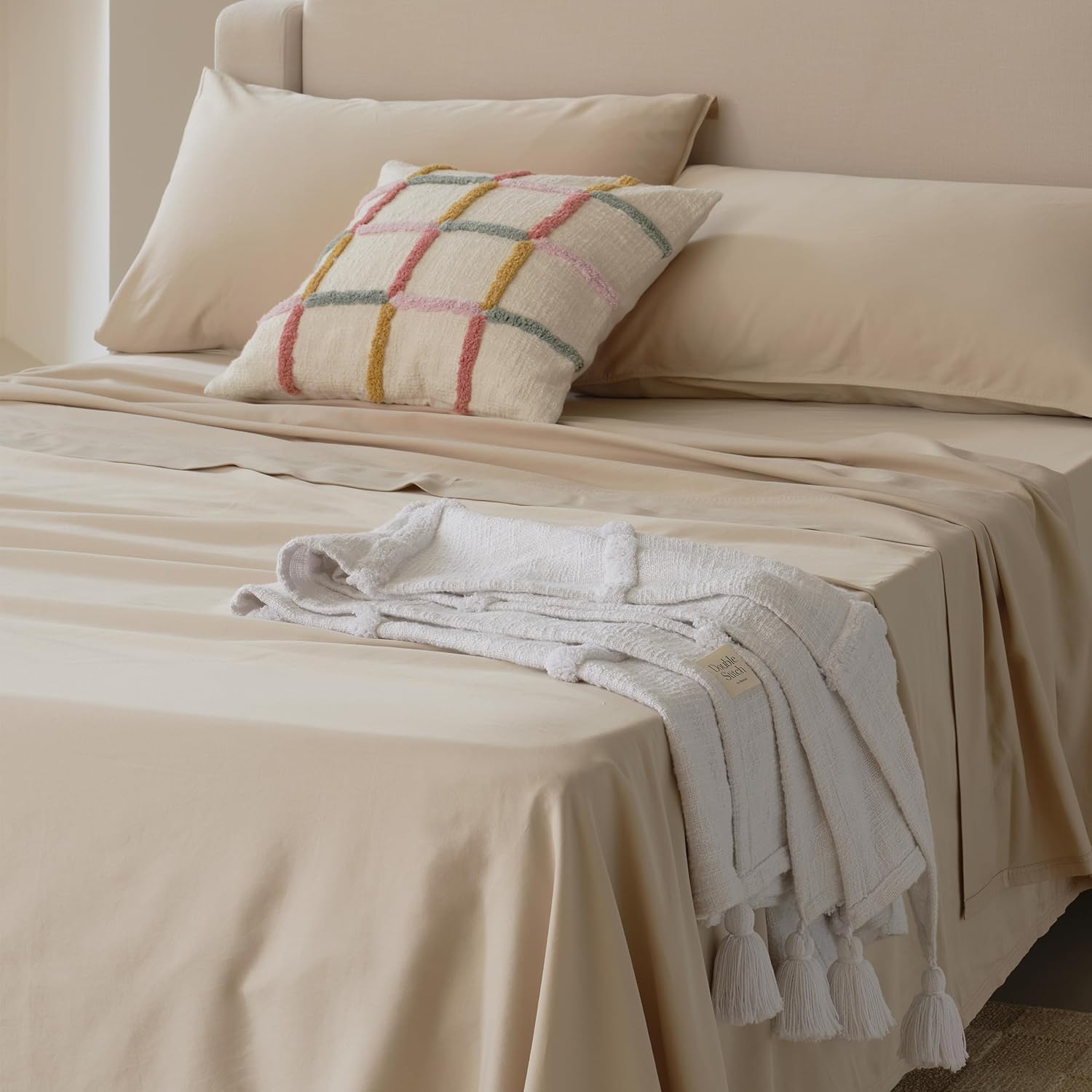 Double Stitch by Bedsure Juego de sábanas de algodón Tencel  Ganador del premio Good Housekeeping Award, juego de sábanas tamaño Queen refrescante,