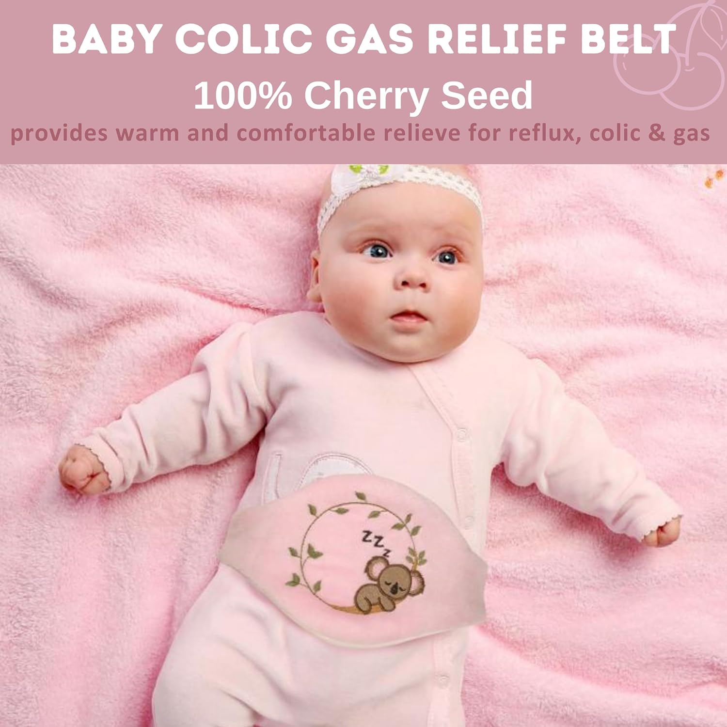 Alivio de gases cólicos para bebés y malestar estomacal para recién nacidos, 100% con semillas de cereza, cinturón para envolver el abdomen, cólico