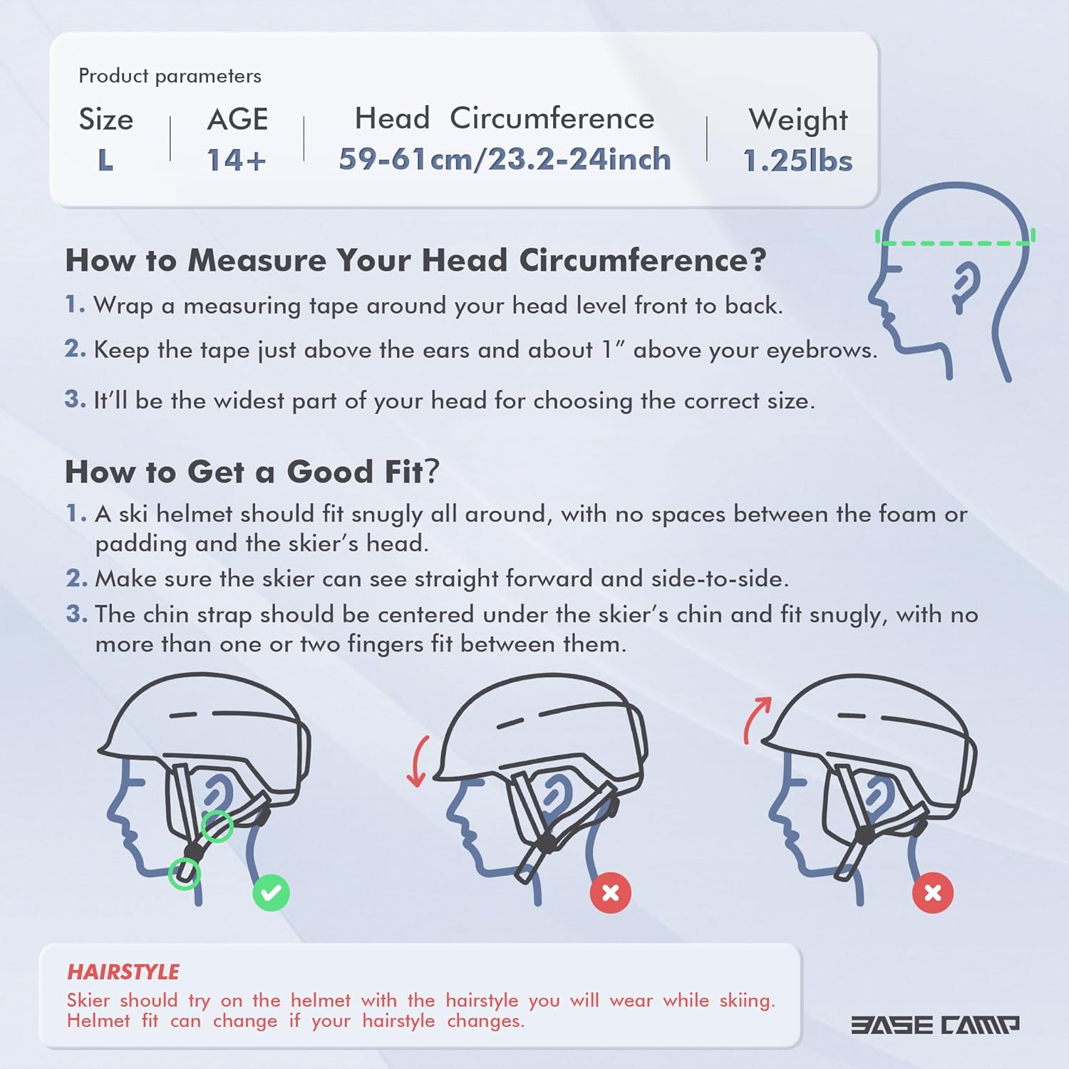 BASE CAMP SD-05 – Casco de esquí para snowboard, ajuste con esfera, compatible con gafas, almohadillas para los oídos, casco de nieve de contorno