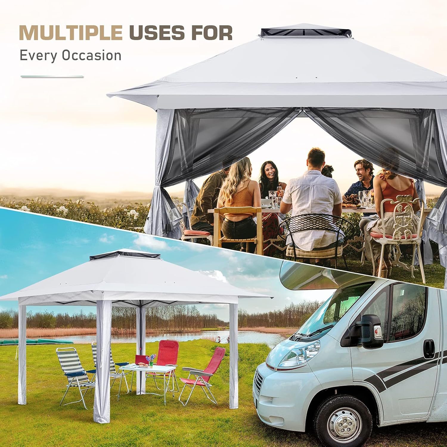 EAGLE PEAK Tienda de campaña desplegable de 13 x 13 pies con mosquitera, toldo para cenador al aire libre fácil de instalar (blanco)