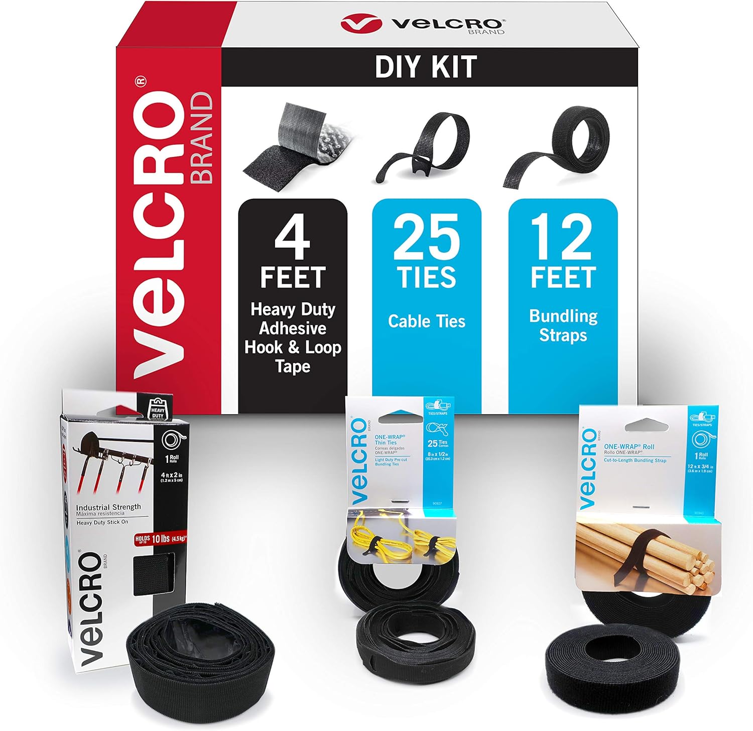 VELCRO Brand Kit de bricolaje para el hogar, mediano, organiza cocinas, garaje o cobertizo, no requiere tornillos ni herramientas para clavos, color