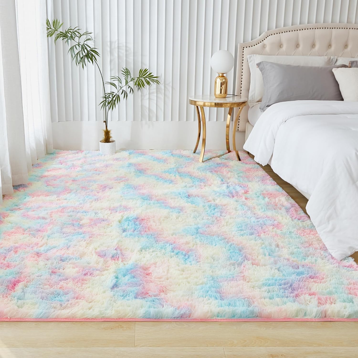 Andency Alfombra grande de color arcoíris para niñas, sala de estar, 6 x 9 pies, acogedora, esponjosa, suave, antideslizante, duradera, rectangular,