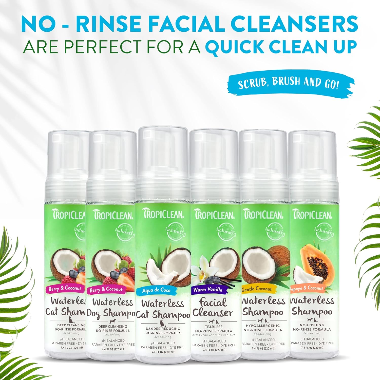 TropiClean Aqua de Coco Champú para gatos sin agua  Caspa de gato y reductor de alérgenos para gatos  Champú natural para gatos seco derivado de