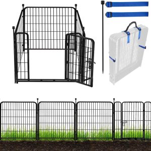 ADAVIN Valla de jardín con puerta de 32 pulgadas de alto x 9 pies de largo, cerca de barrera de metal de hierro negro resistente, corral para perros ADAVIN Valla de jardín con puerta de 32 pulgadas de alto x 9 pies de largo, cerca de barrera de metal de hierro negro resistente, corral para perros