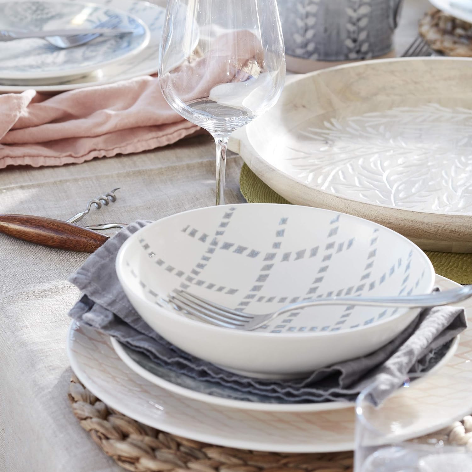 Lenox Juego de 12 piezas neutrales texturizadas de lino, 16.70 libras