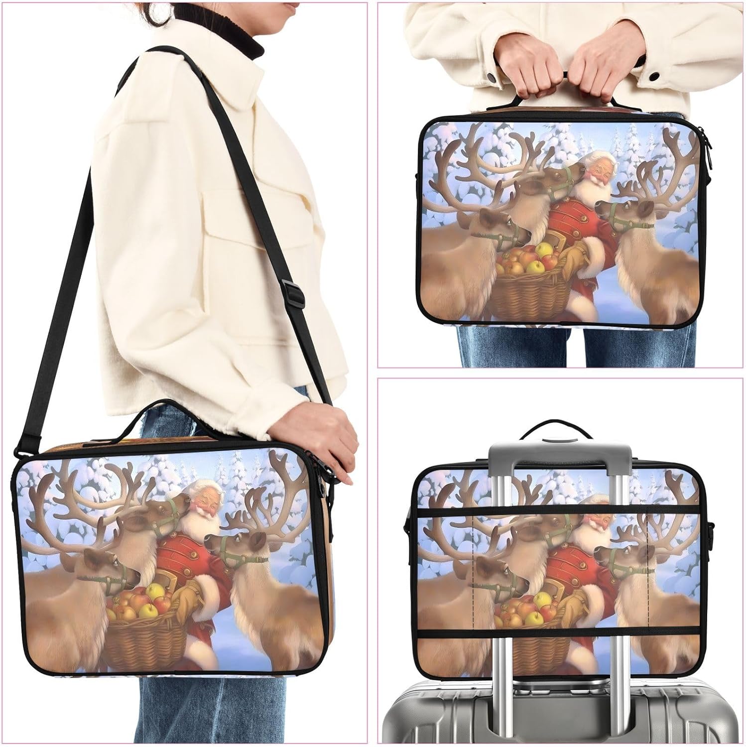Zathe Santa Elk maquillaje de viaje portátil artículos de tocador cosméticos de apertura de viaje bolsa de maquillaje bolsa organizadora de