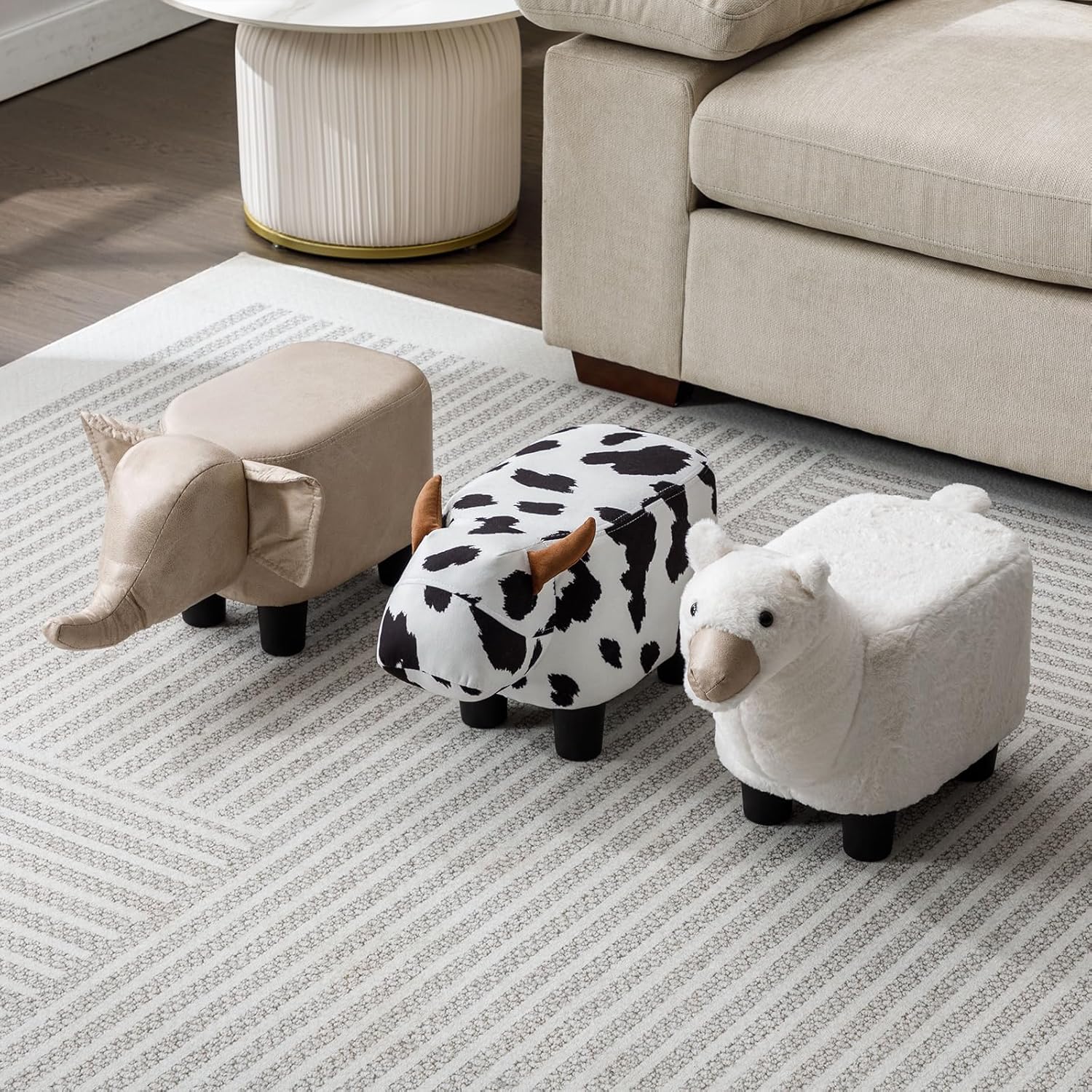 Reposapiés otomano de animales de felpa, decoración adorable y funcional para sala de estar, guardería y dormitorio (edición de alpaca)