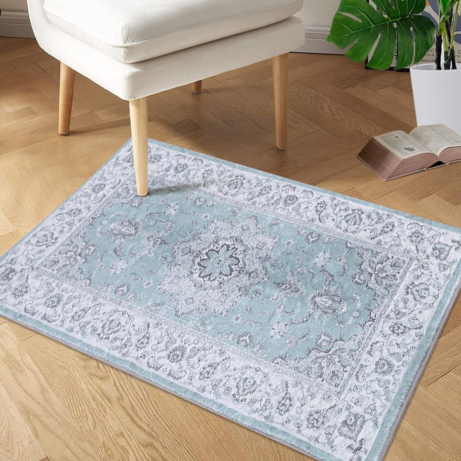Alfombra lavable de 2 x 3 pies, tapete pequeño para entrada, cocina, antideslizante, lavable, estilo bohemio, vintage, tapete de baño de pelo corto,