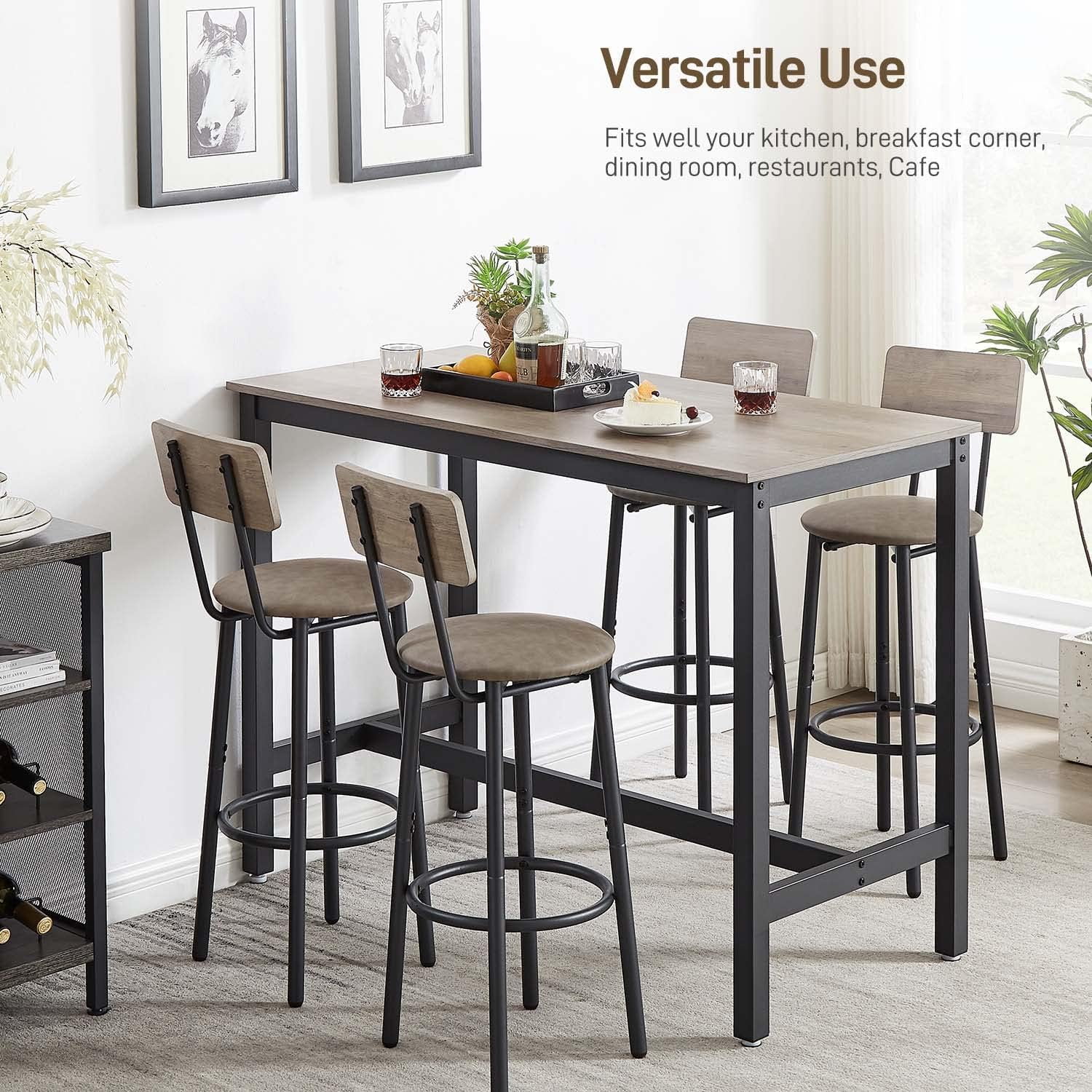 IINE’a Juego de mesa de comedor de 5 piezas, mesa de bar y sillas, mesa de bar de cocina con taburetes para 4, mesa rectangular de pub bistró y