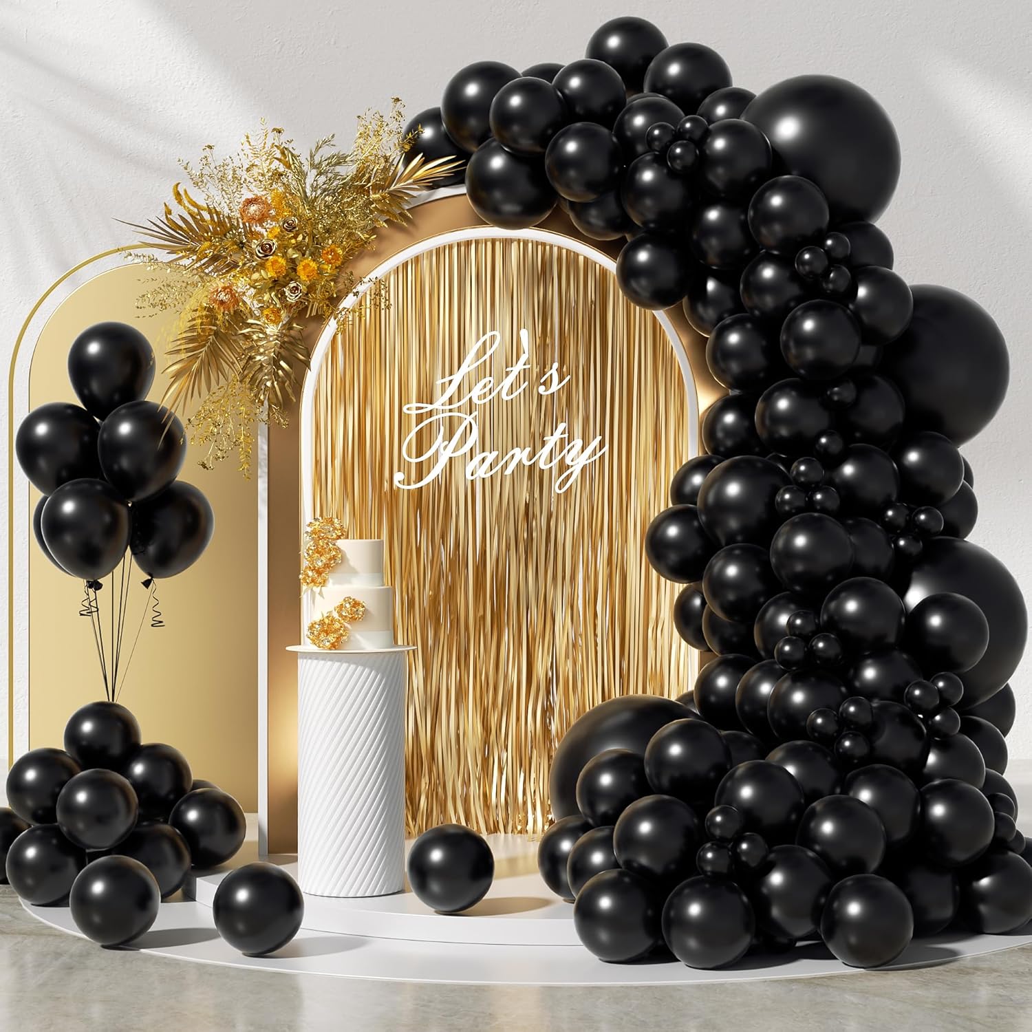 Kit de arco de guirnalda de globos negros de 18, 12, 10, 5 pulgadas, paquete de diferentes tamaños para cumpleaños, graduación, baby shower,