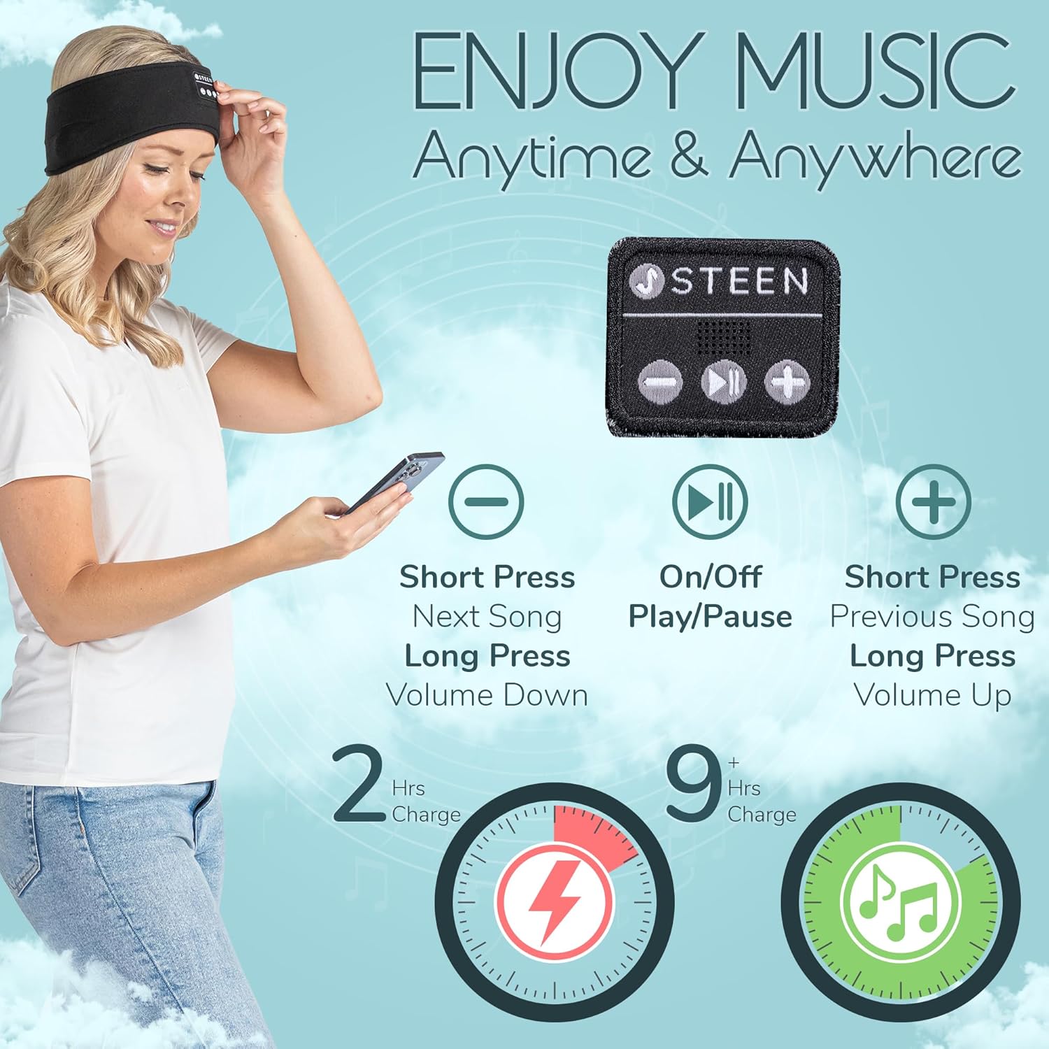 Steen – Auriculares Bluetooth para dormir, máscara inalámbrica Bluetooth para dormir con altavoces estéreo HD ultrafinos  Perfecto para dormir,
