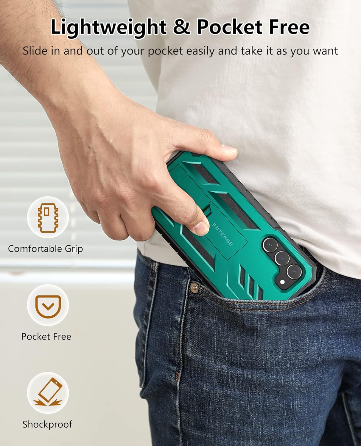 FNTCASE Funda para Samsung Galaxy S23+Plus funda protectora texturizada de doble capa y carcasa de TPU resistente con soporte  Protección contra