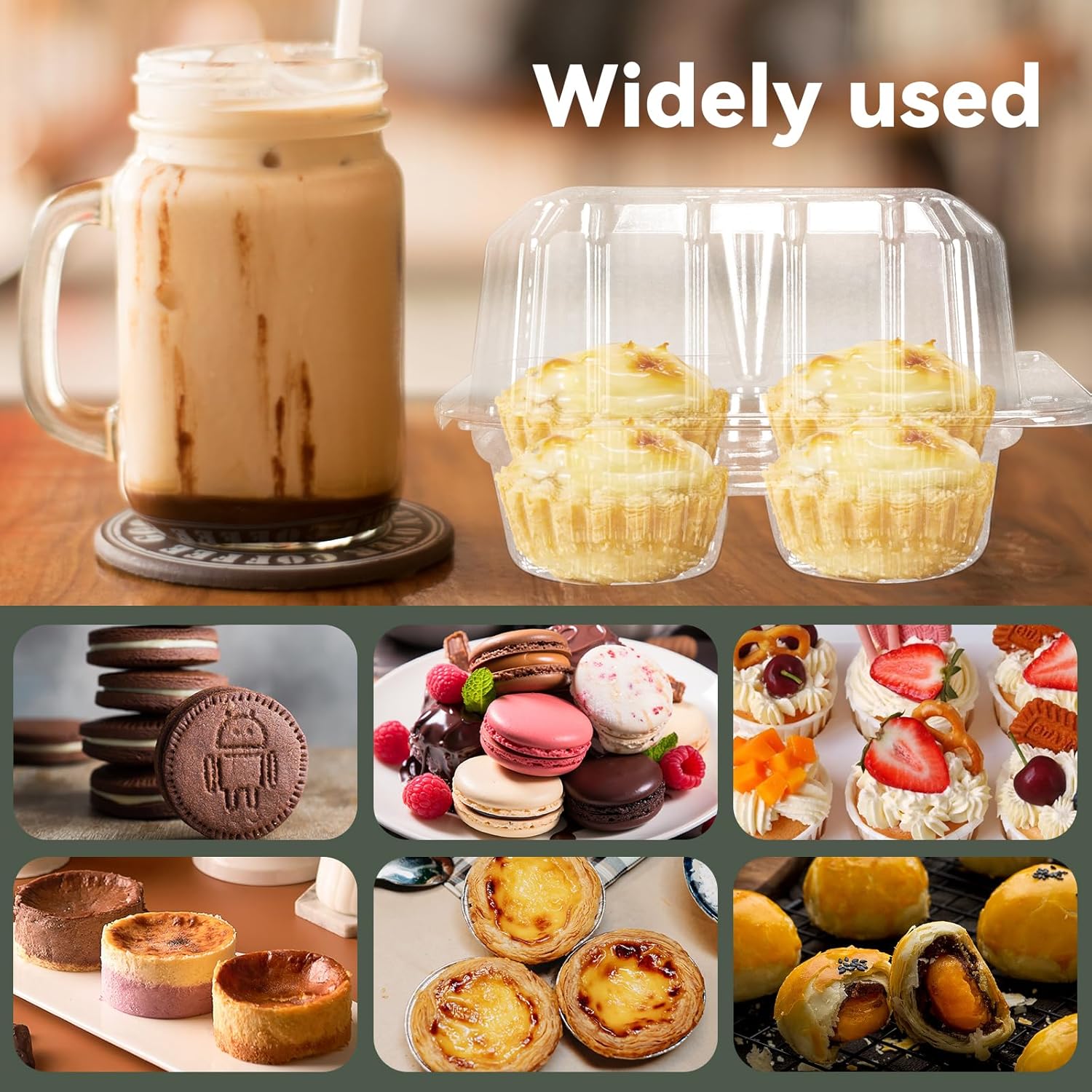 Paquete de 40 cajas de plástico transparente para cupcakes de 4 compartimentos, soportes para cupcakes de 4 cavidades, recipientes transparentes