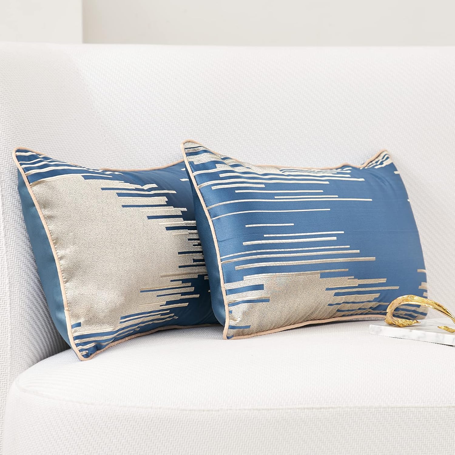 Aeckself Paquete de 2 fundas de almohada rectangulares de jacquard de alta precisión con rayas geométricas modernas, fundas decorativas para sofá,