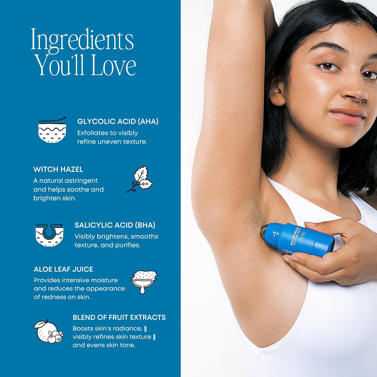 Bushbalm Roller Rescue – Suero para cabello encarnado, incluye AHA y BHA, exfoliante, calmante, refrescante para zonas íntimas, axilas, ayuda con
