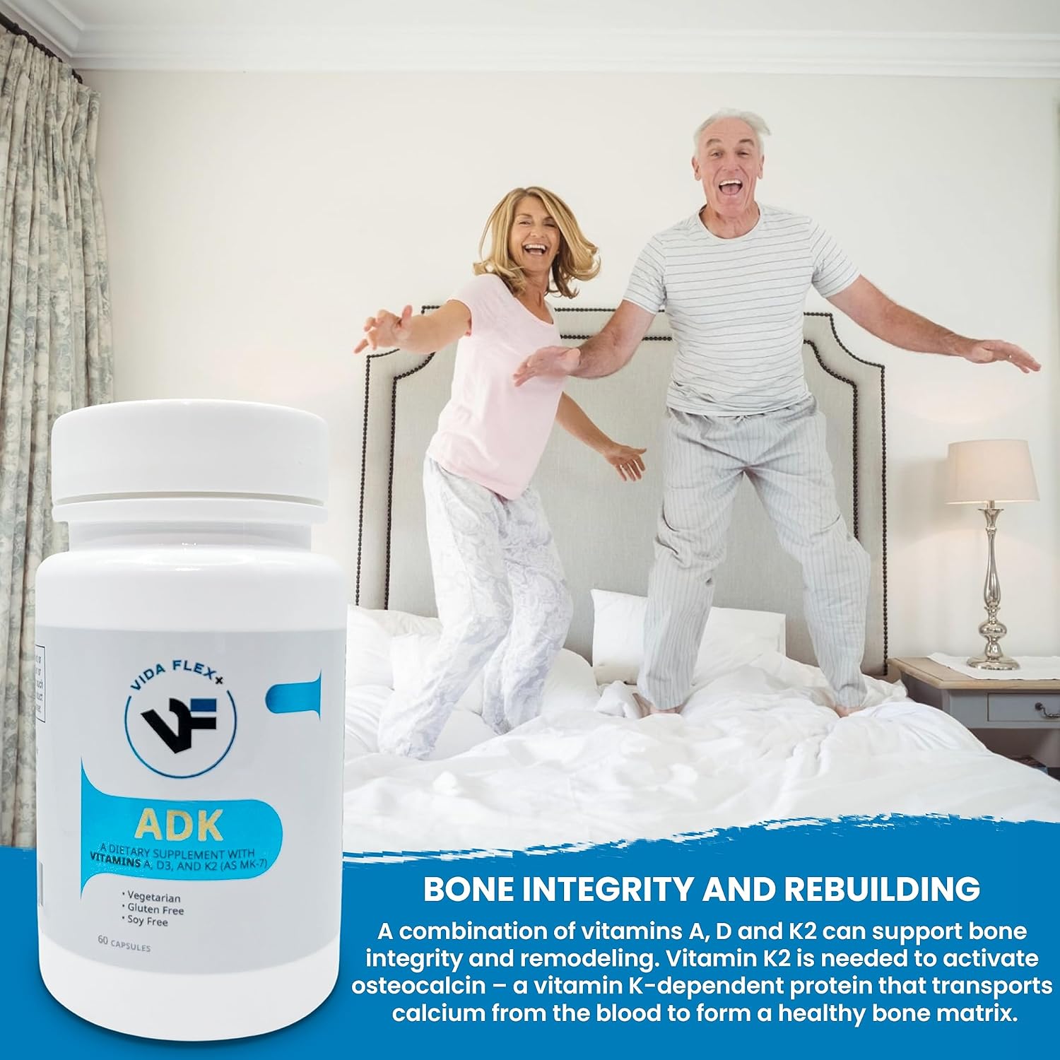 ADK – Suplemento dietético para apoyar la estructura ósea, la salud del corazón y la función inmunológica – con vitamina A, vitamina D3 5,000 UI y