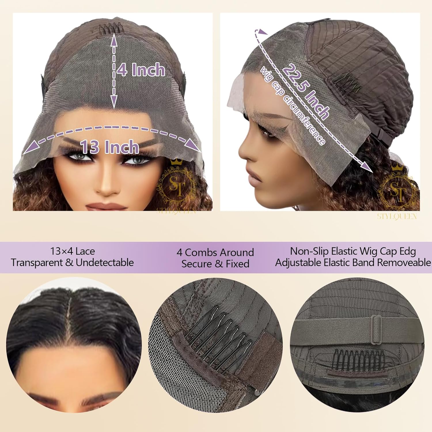Peluca de cabello humano con encaje frontal degradado de 13 x 4, ondulado profundo, pelucas de encaje frontal para mujeres negras, sin pegamento,