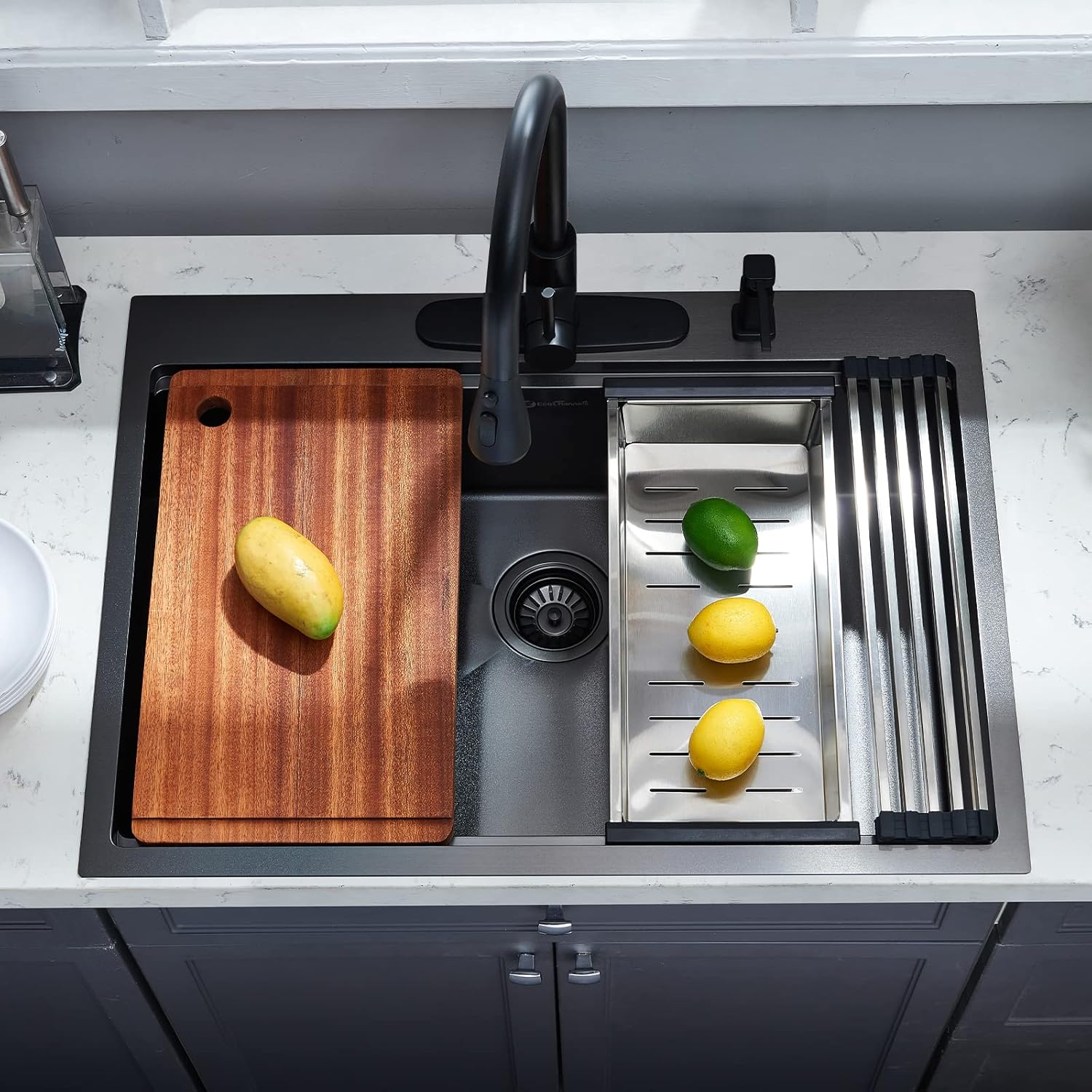 Fregadero de cocina, fregadero de cocina de 30 x 22 x 10 pulgadas, fregadero de cocina negro plomizo, fregadero de cocina de acero inoxidable