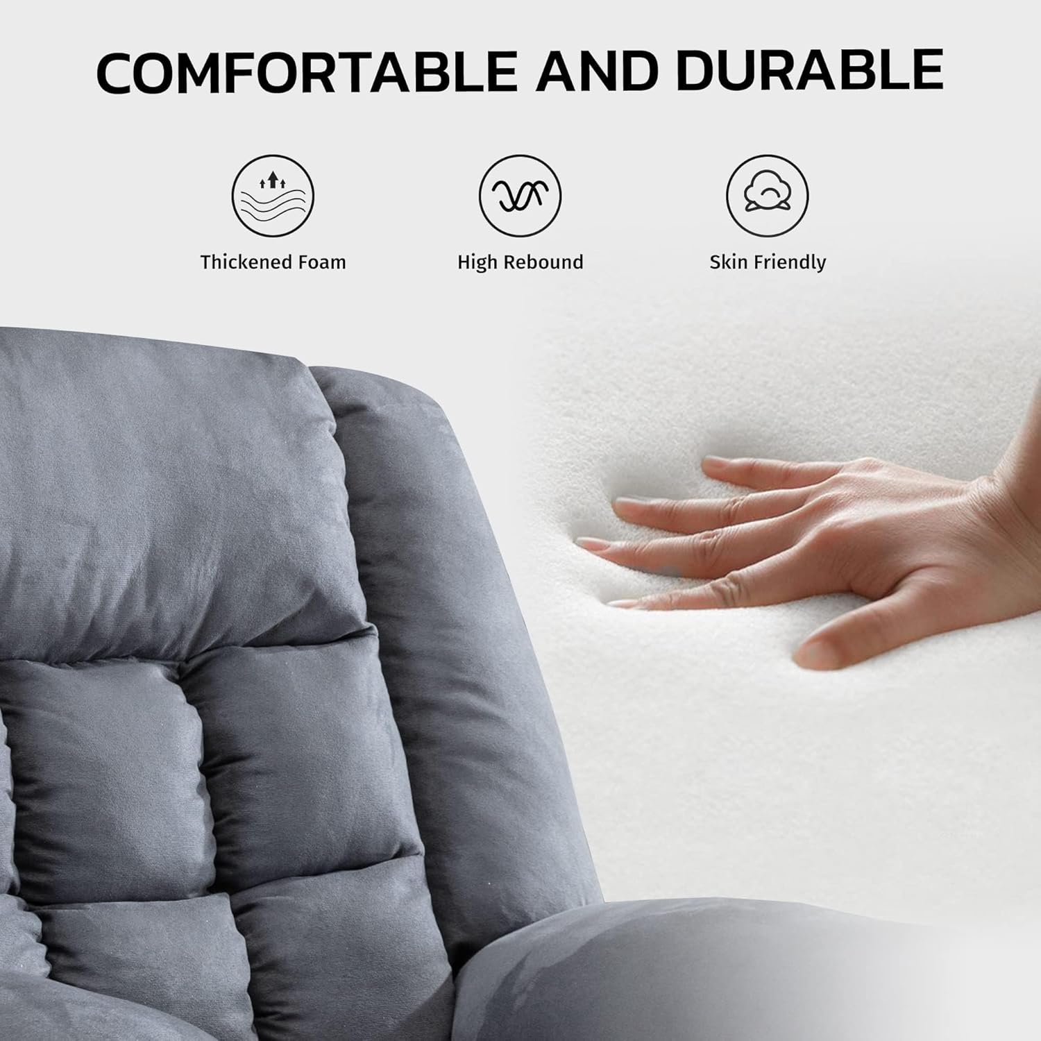 Silla reclinable manual clásica con reposacabezas y reposabrazos acolchados suaves, sofá individual con relleno para sala de estar, dormitorio, gris