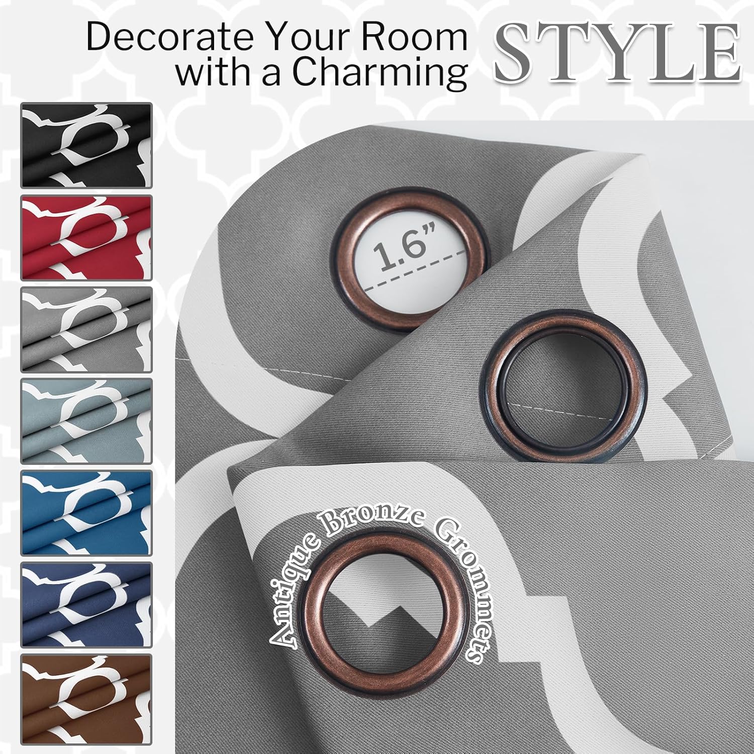 Melodieux Cortinas opacas con ojales para oscurecer la habitación con estampado marroquí para sala de estar, dormitorio, 52 x 84 pulgadas, color