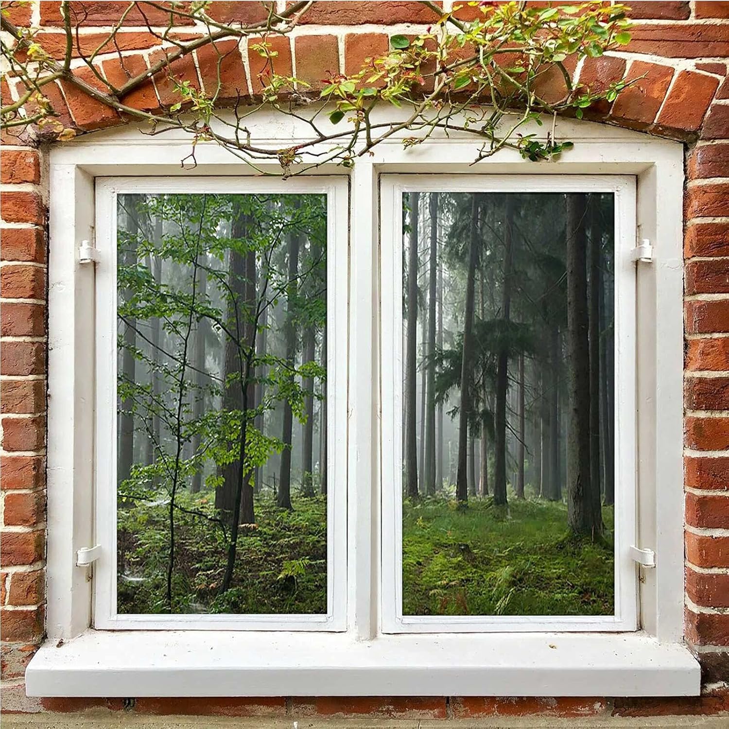 Juego de 2 películas esmeriladas para ventana, diseño de bosque brumoso, plantas de selva brumosa, árboles de bambú, película esmerilada para