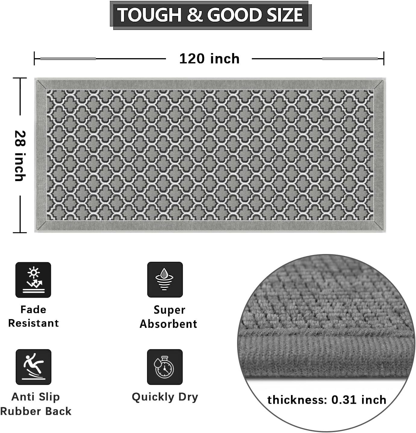 GOYLSER Tapete de cocina de perfil bajo bohemio para sala de estar, alfombra de baño lavable para dormitorio, alfombra de área extra grande,