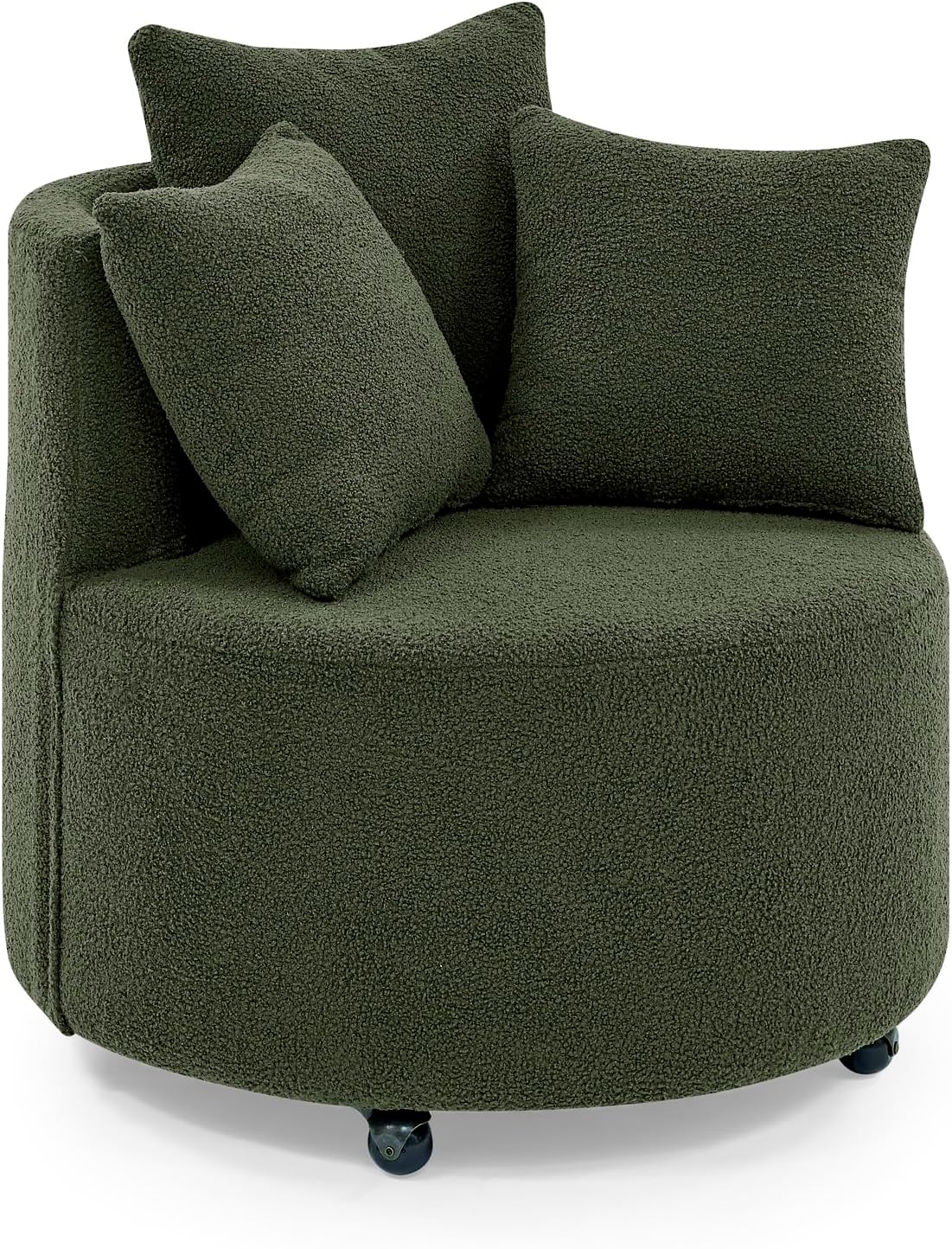 Ucloveria Silla giratoria redonda con ruedas móviles y 3 almohadas para sala de estar, dormitorio, verde