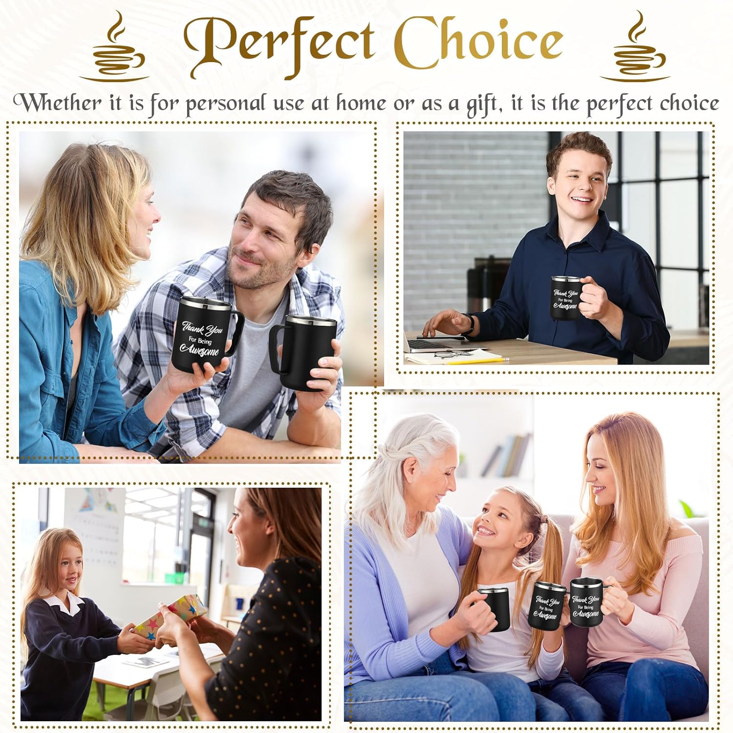 Inbagi 4 juegos de regalos de agradecimiento para mujeres, vaso de viaje aislado con asa de tapa, tazas de café de acero inoxidable de 17 onzas para