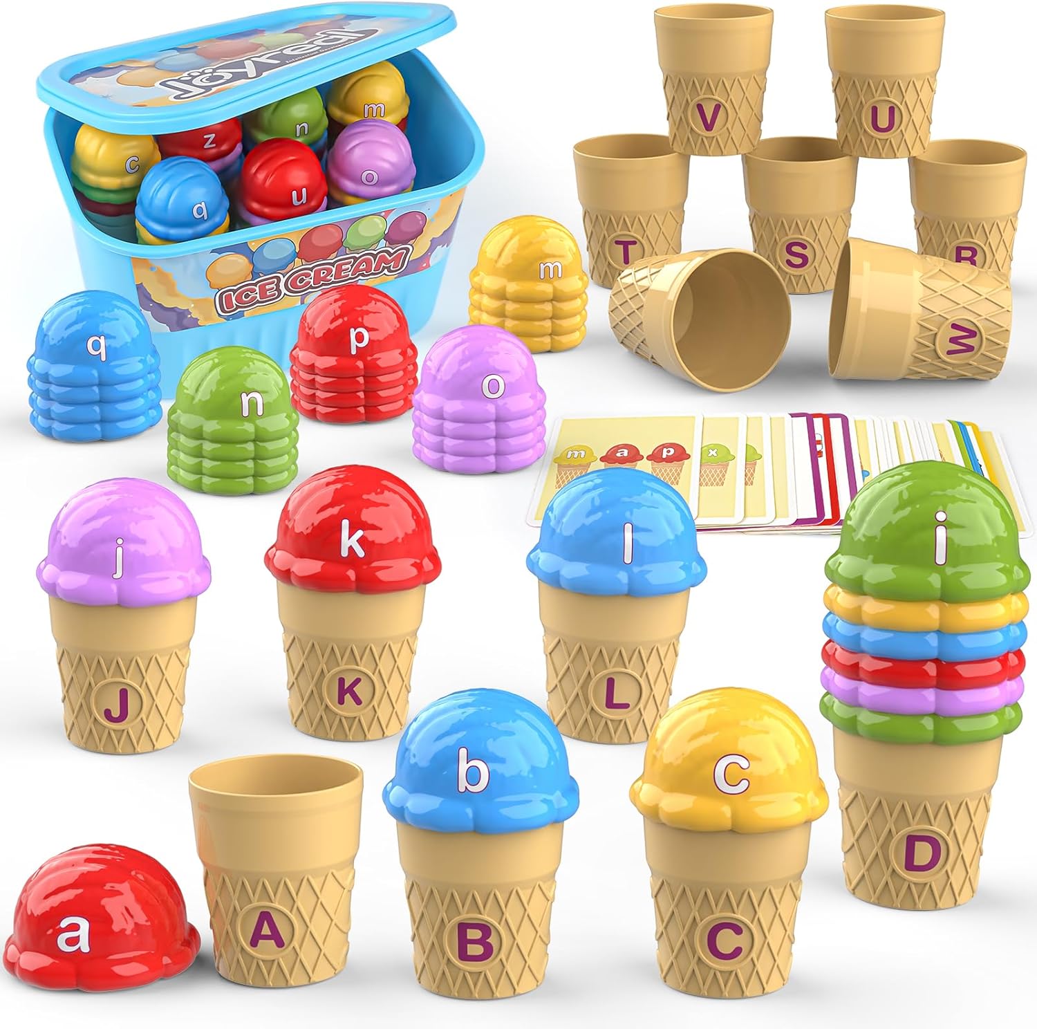 Juguetes de aprendizaje de helado del alfabeto, clasificación de color del alfabeto ABC, juguetes Montessori de cognición fónica para niños