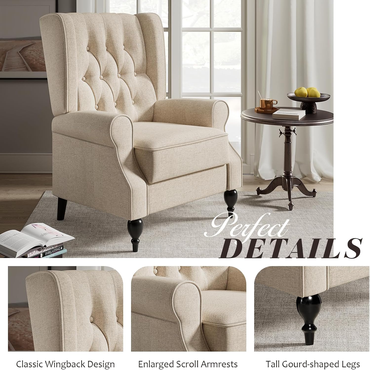 Jocisland Wingback – Silla reclinable para adultos, respaldo alto, sillas reclinables para sala de estar, silla copetuda para club, sillón de