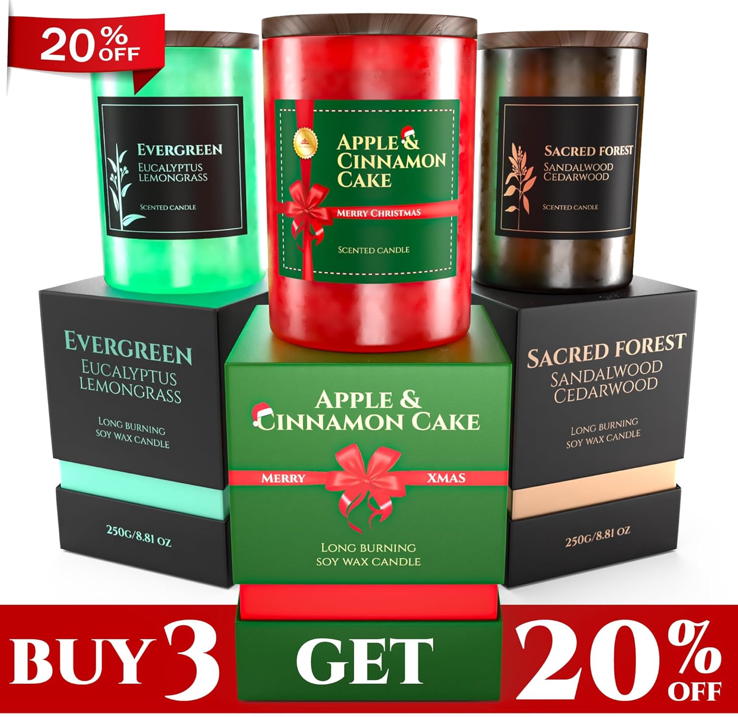 Evergreen – Vela perfumada de citronela y eucalipto, vela perfumada para aliviar la ansiedad y el estrés, tiempo de combustión de 60 horas,