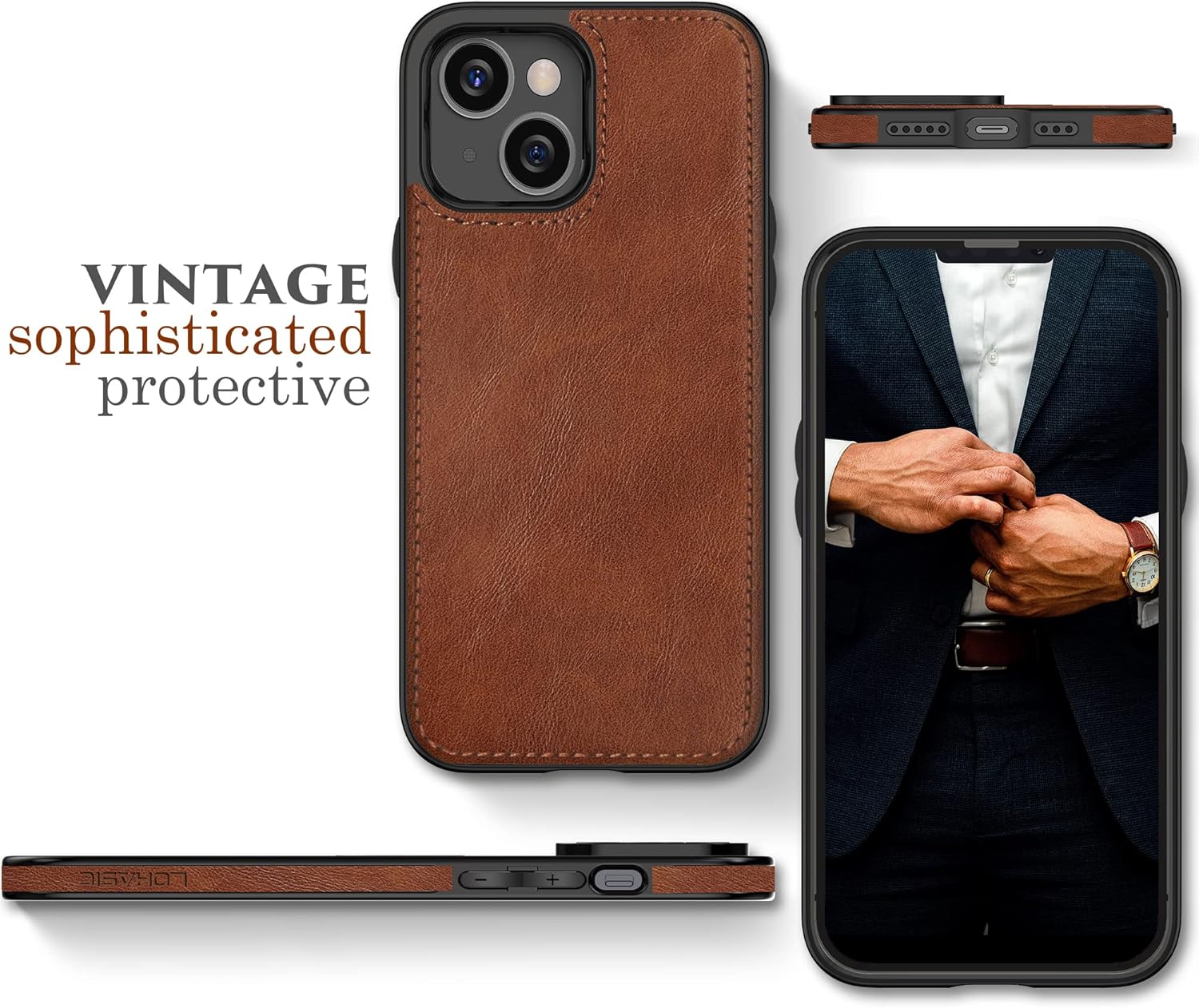 LOHASIC Funda de teléfono para iPhone 14, funda retro vintage de piel sintética para hombres y mujeres, agarre antideslizante, resistente a los