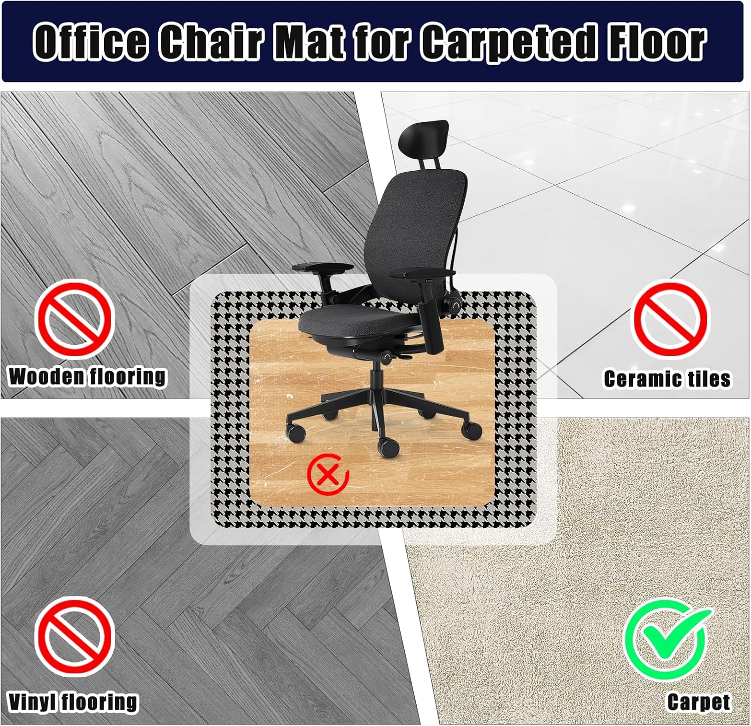 SHAREWIN Tapete para silla de oficina para alfombra, se envía plana, resistente protector antideslizante debajo del escritorio para suelos