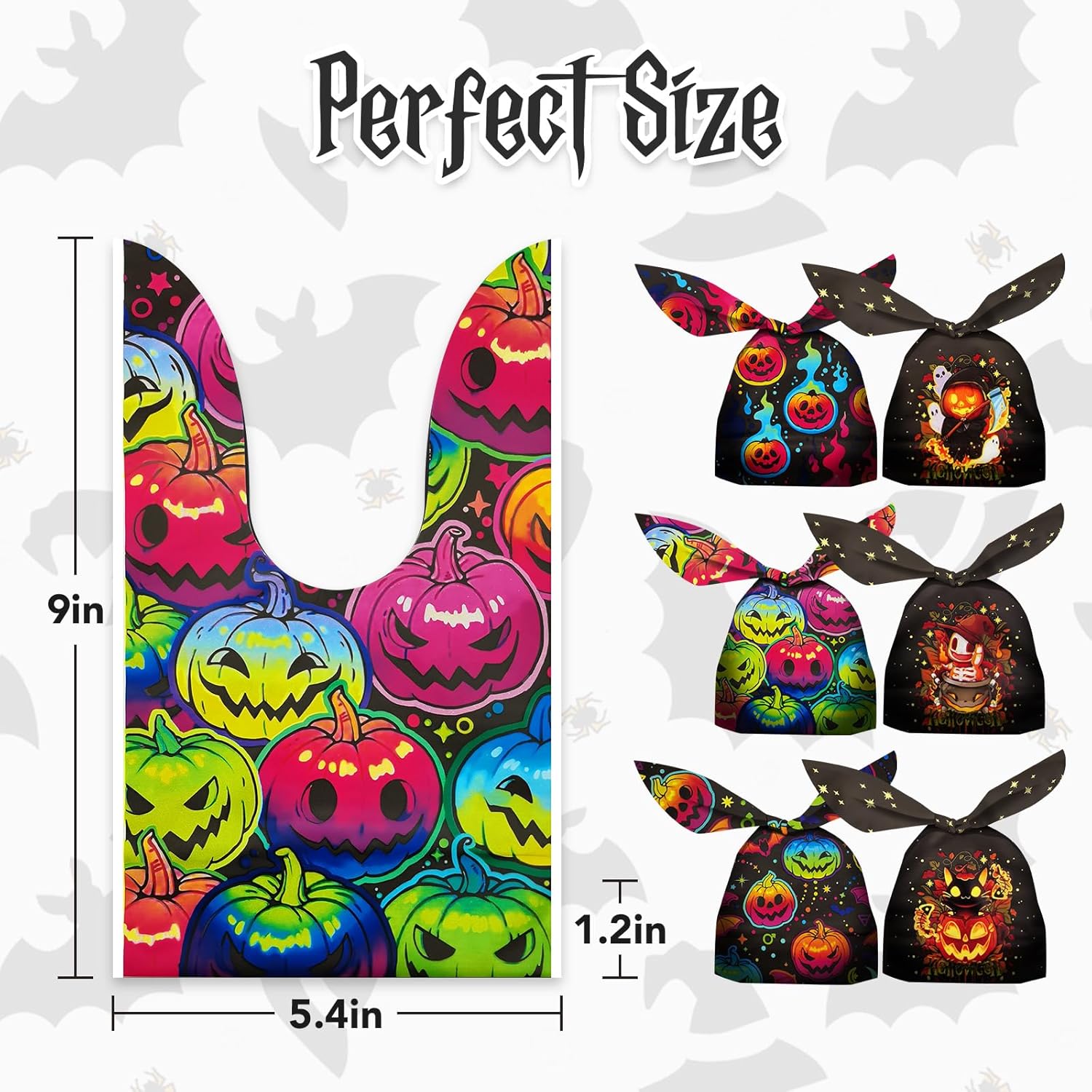 Bolsas de golosinas de Halloween, 100 unidades, pequeñas bolsas de golosinas de Halloween para niños, bolsas de dulces a granel, bolsas de plástico
