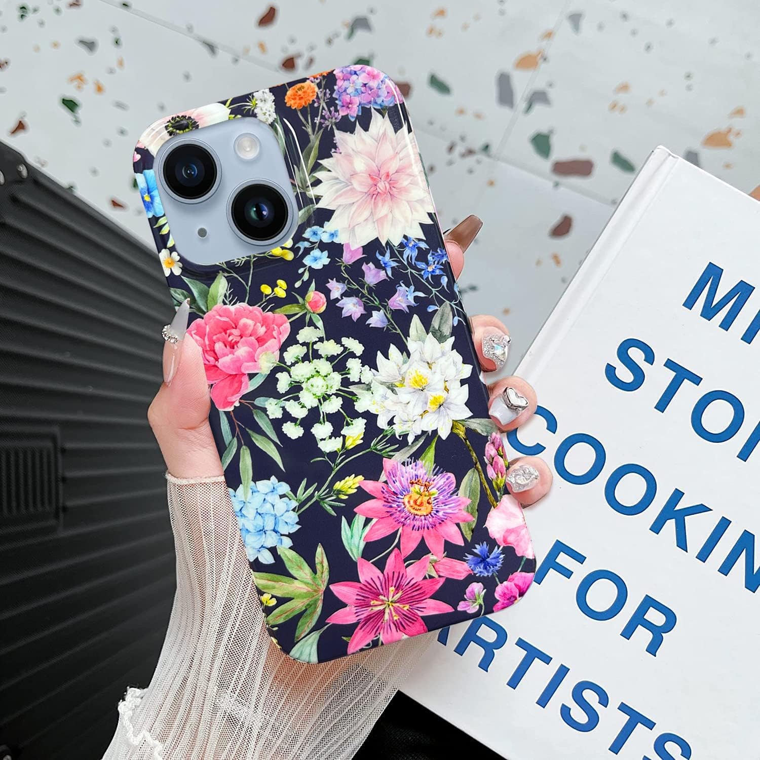 J.west Funda compatible con iPhone 15 de 6.1 pulgadas, diseño de flores de jardín, goma de silicona suave, a prueba de golpes, lindo diseño floral,