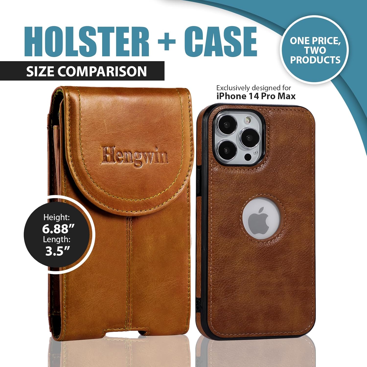 Hengwin Funda de piel auténtica 2 en 1 para teléfono celular compatible con iPhone 14 Pro Max iPhone 13 Pro Max, bolsa para cinturón con clip para
