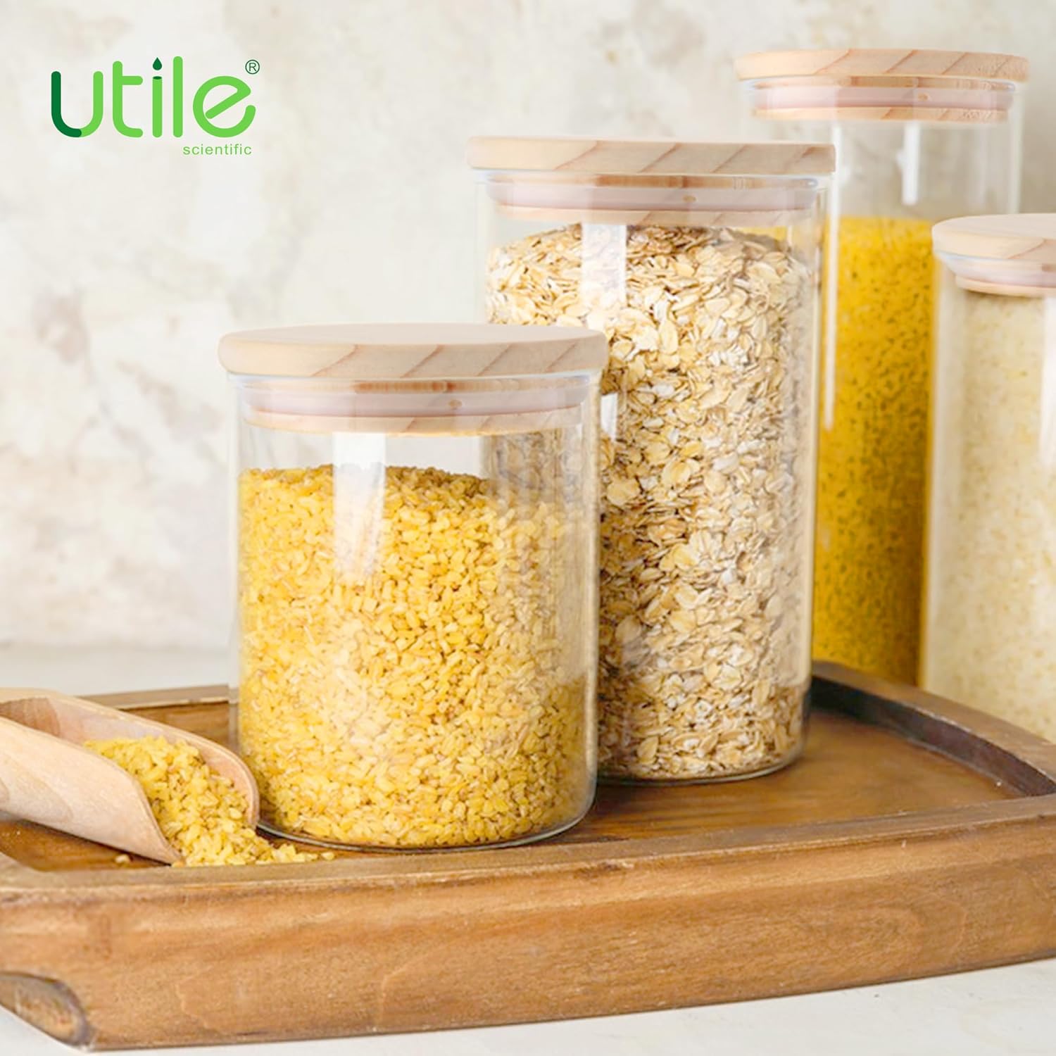 Utile Juego de 6 frascos de vidrio grueso para alimentos con tapa, 21.3 fl oz-3PCS, 33.0 fl oz-2PCS, 62.6 fl oz-1PC, recipientes herméticos de