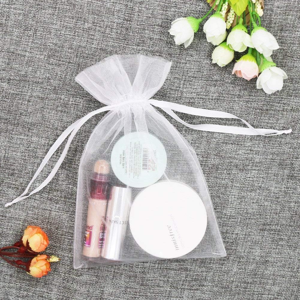Onwon 100 bolsas de regalo de organza con cordón de 5 x 7 pulgadas, para fiestas, bodas, viajes, joyas, bolsas de dulces, para ducha, color blanco