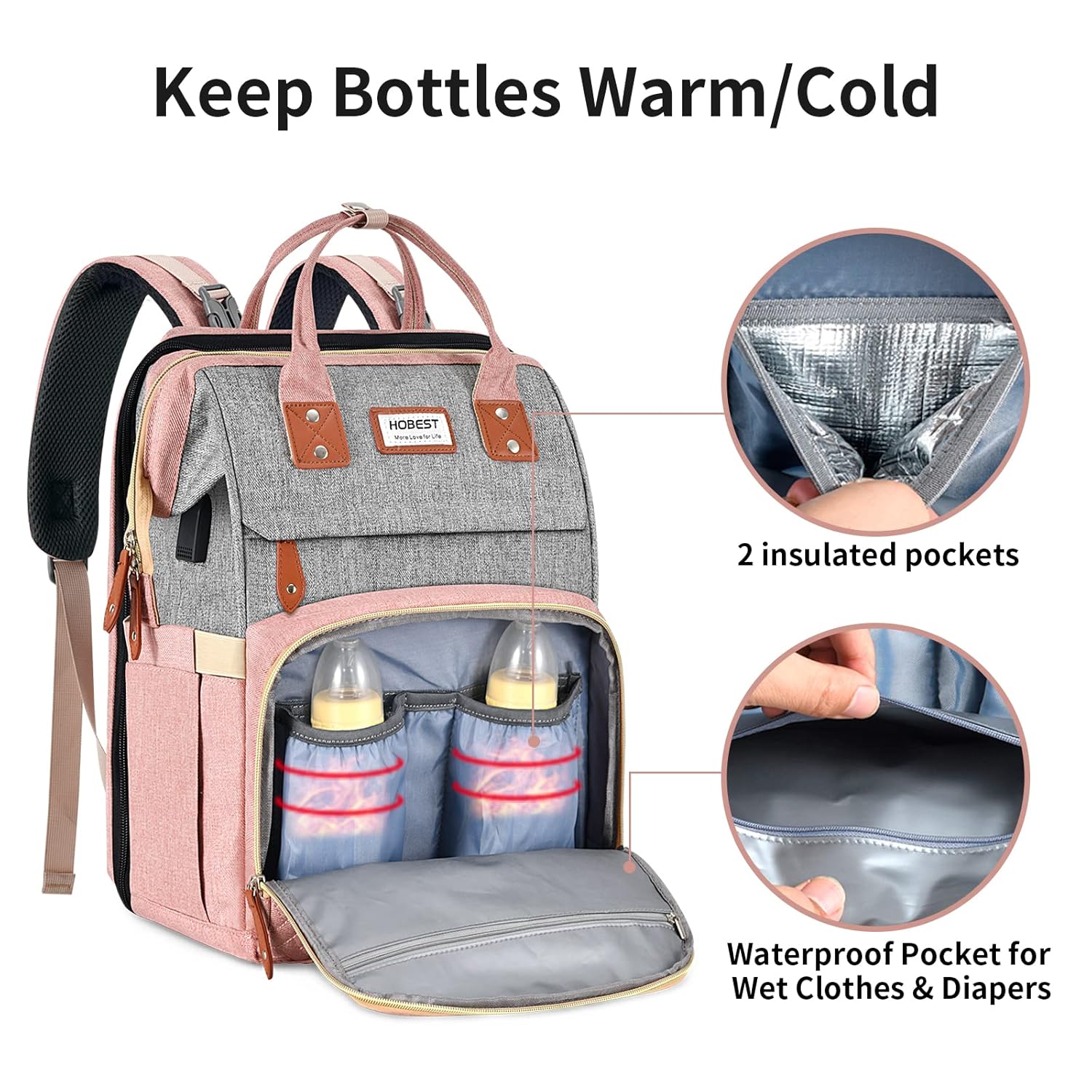 Mochila para pañales, bolsa de pañales de viaje grande multifunción con cambiador y puerto de carga USB para mamás papás, bolsa de bebé unisex
