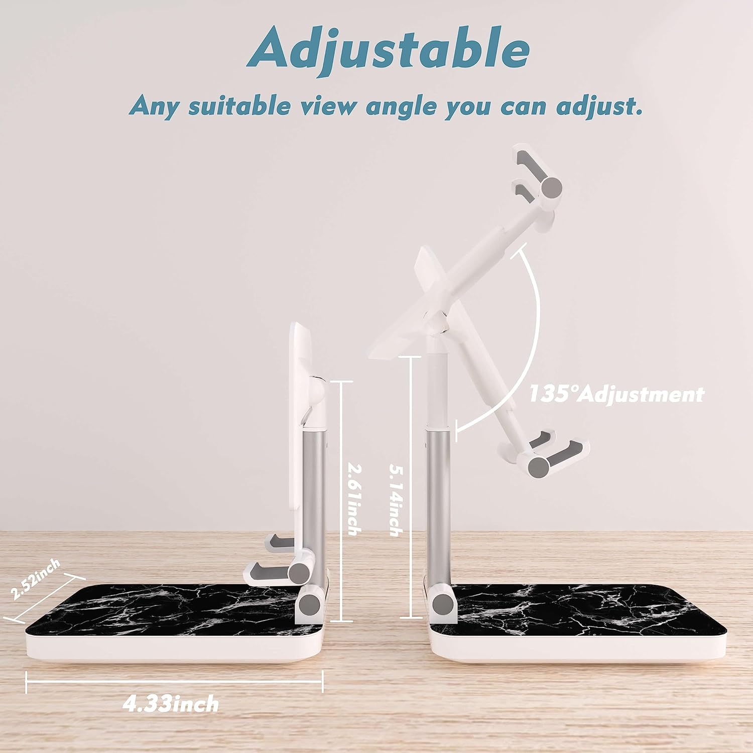 Soporte de teléfono celular de altura ajustable, soporte plegable para escritorio, soporte de teléfono celular adecuado para iPhone, iPad, Samsung y