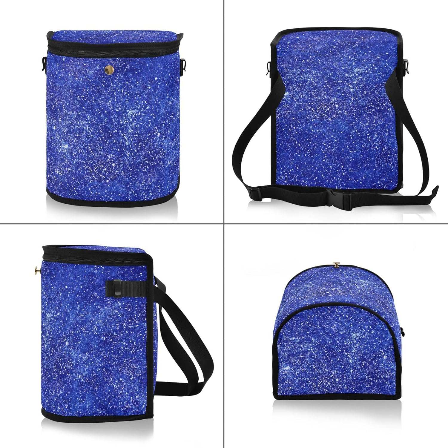 Kigai Basurero impermeable para automóvil con tapa, cubo de basura azul con purpurina con correa ajustable, organizador multiusos para auto y bolsa