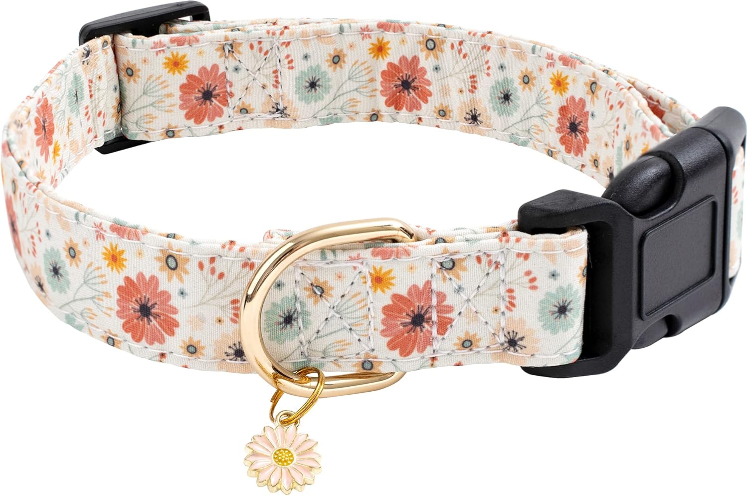 Faygarsle Collar de algodón para perros de diseño de flores, para hembras pequeñas, medianas y grandes, con dijes de flores, XS