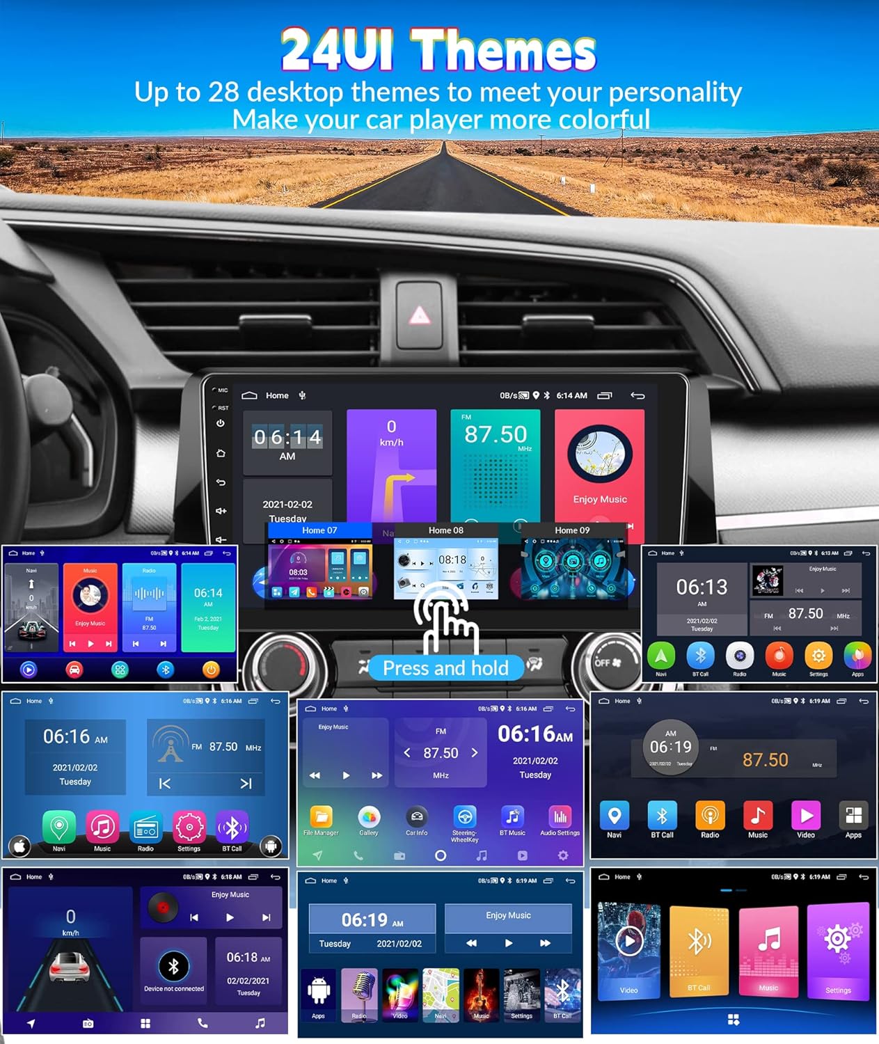 SIXWIN Radio estéreo de coche Android para Honda Civic 2016-2020 con pantalla táctil de 9 pulgadas, radio de coche con navegación GPS Bluetooth, 24