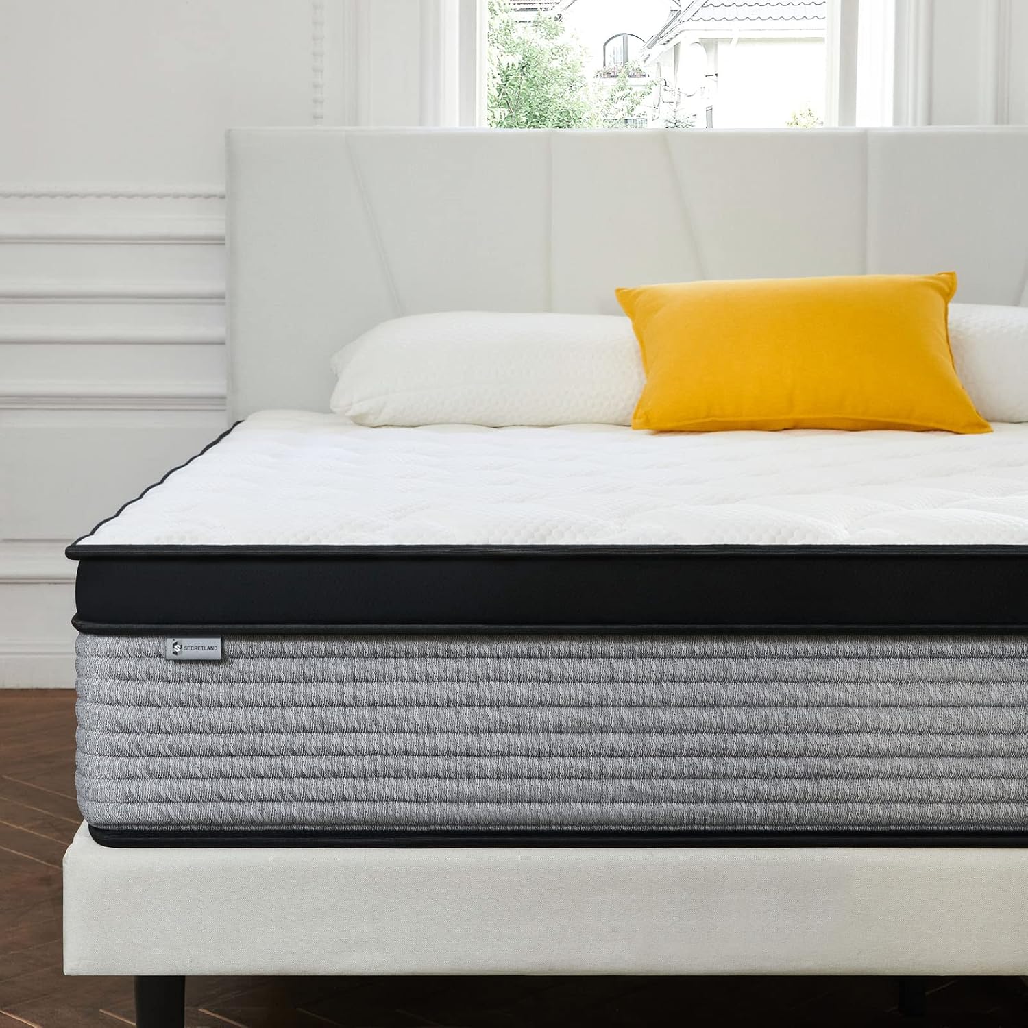 S SECRETLAND Colchón de tamaño Queen, colchón híbrido de espuma viscoelástica de 11 pulgadas y resortes individuales en bolsillo, cama en una caja