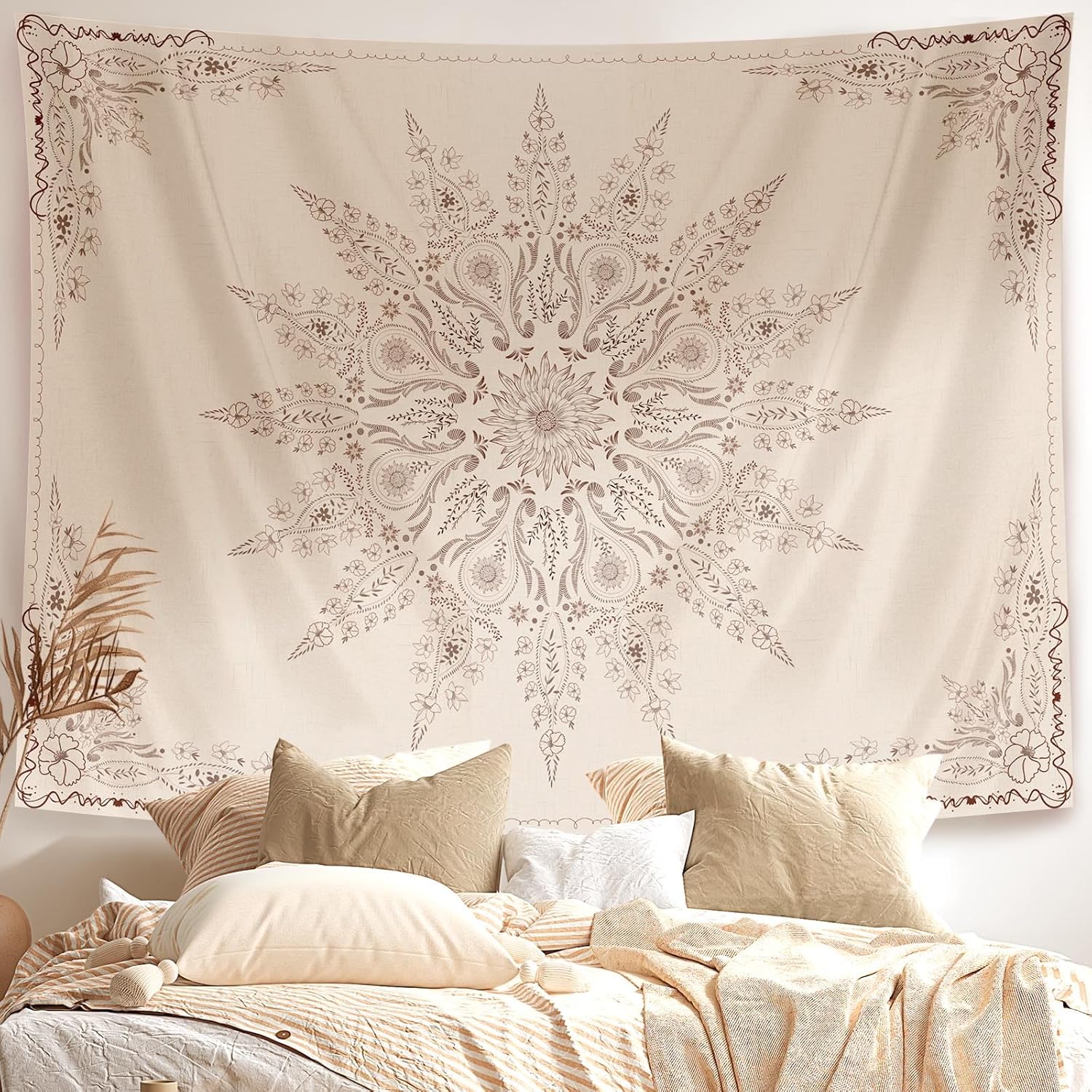 Damanse Tapiz bohemio floral, tapiz estético de flores, tapiz bohemio indio para colgar en la pared, decoración de habitación de mandala pequeña,