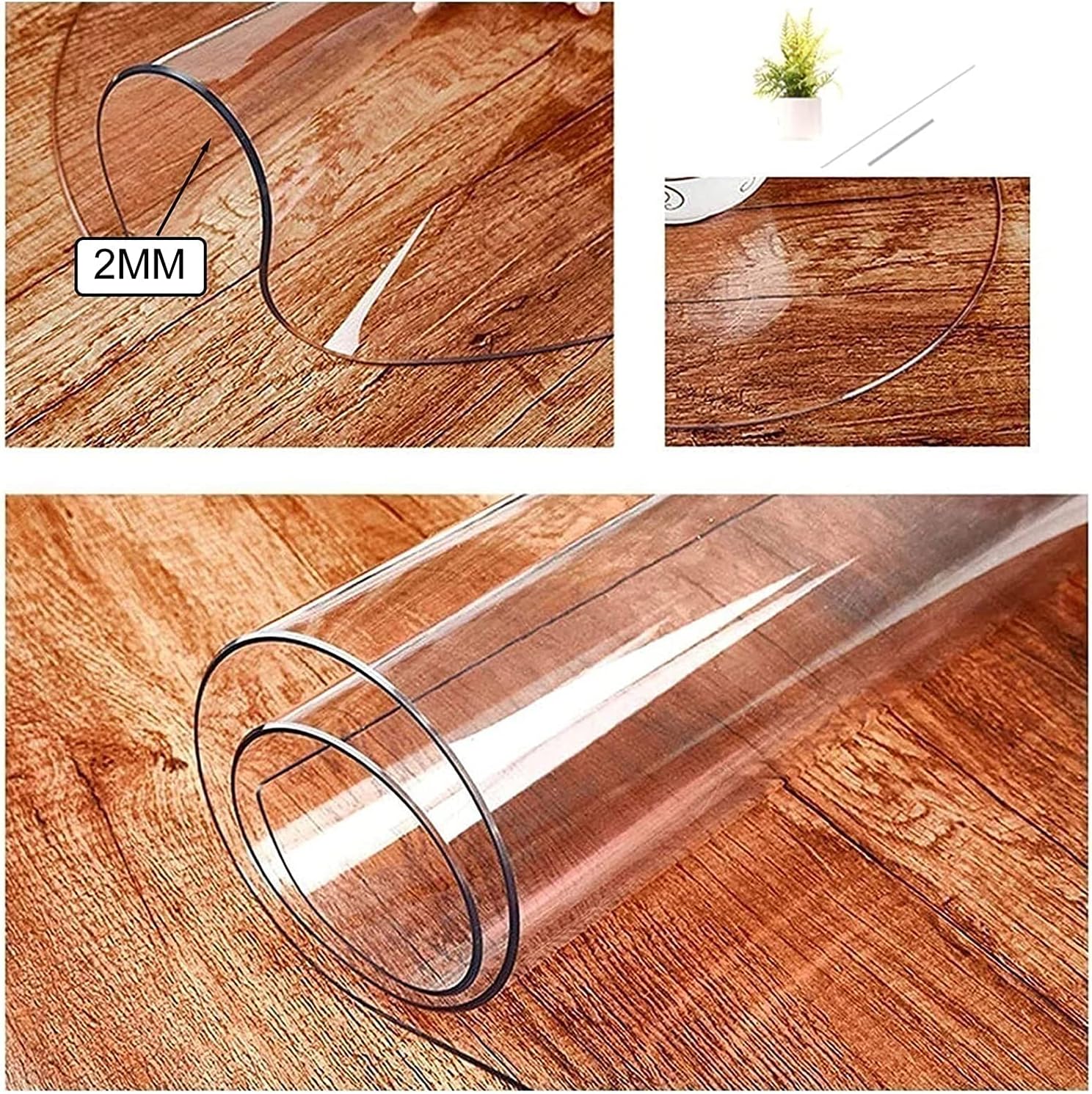 Mantel redondo de PVC, protector de mesa de plástico transparente de 0.079 in de grosor, impermeable, lavable, de vinilo, para mesa de centro,