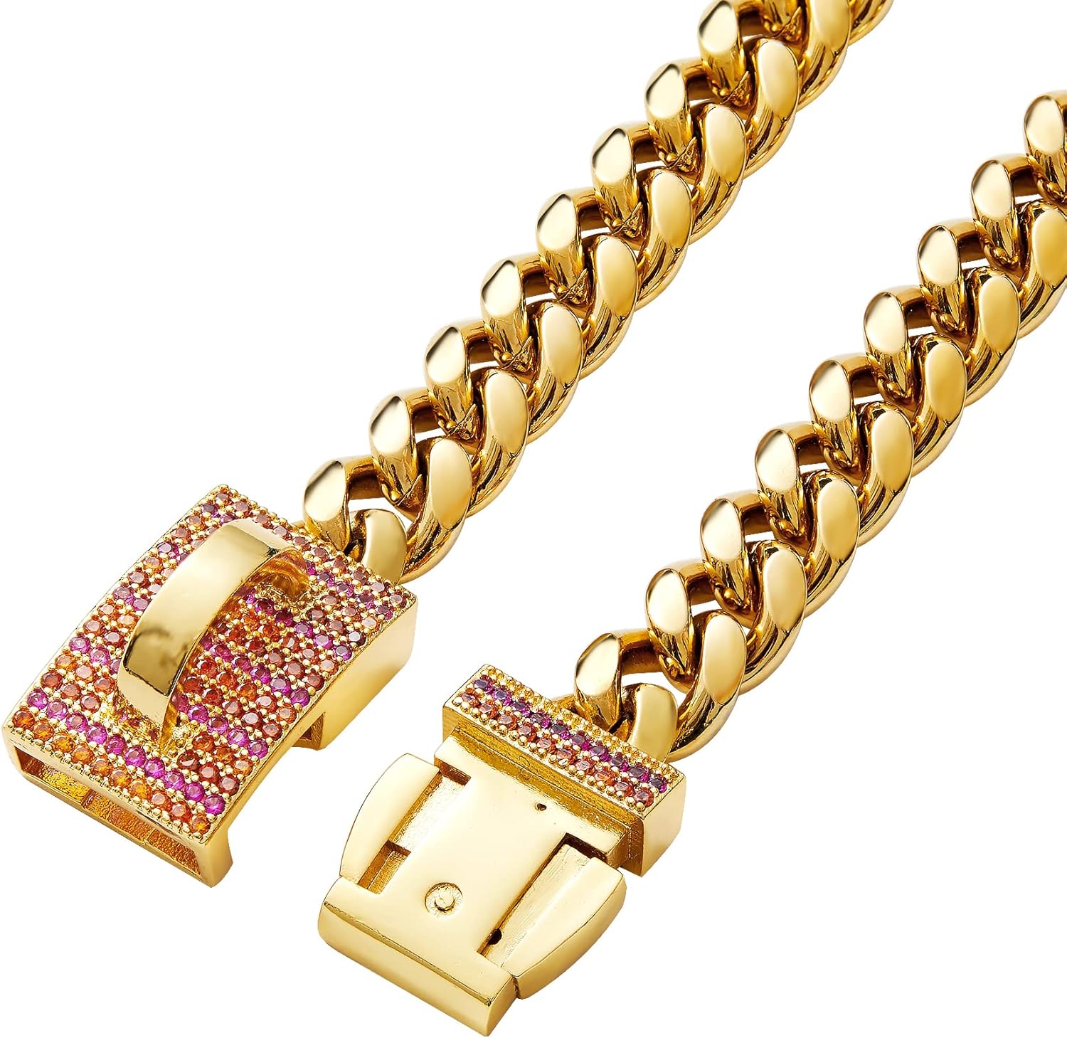 Collar con colgante personalizado de acero inoxidable dorado con eslabones cubanos para perros pequeños y medianos, collar de perro Bulldog francés