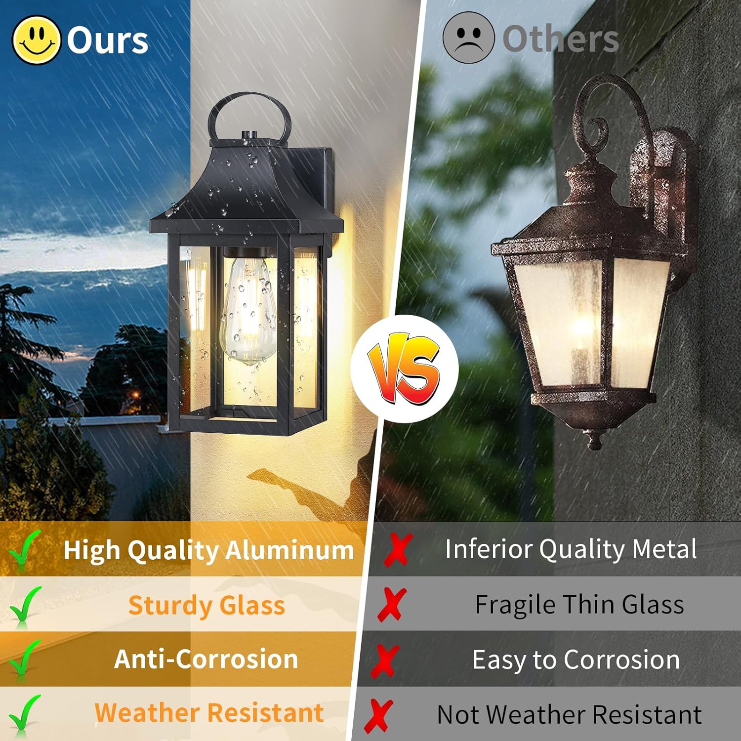 Lámparas de pared para exteriores del atardecer al amanecer, de 13.75 pulgadas, aplique de pared exterior con enchufe de base E26, farol de pared