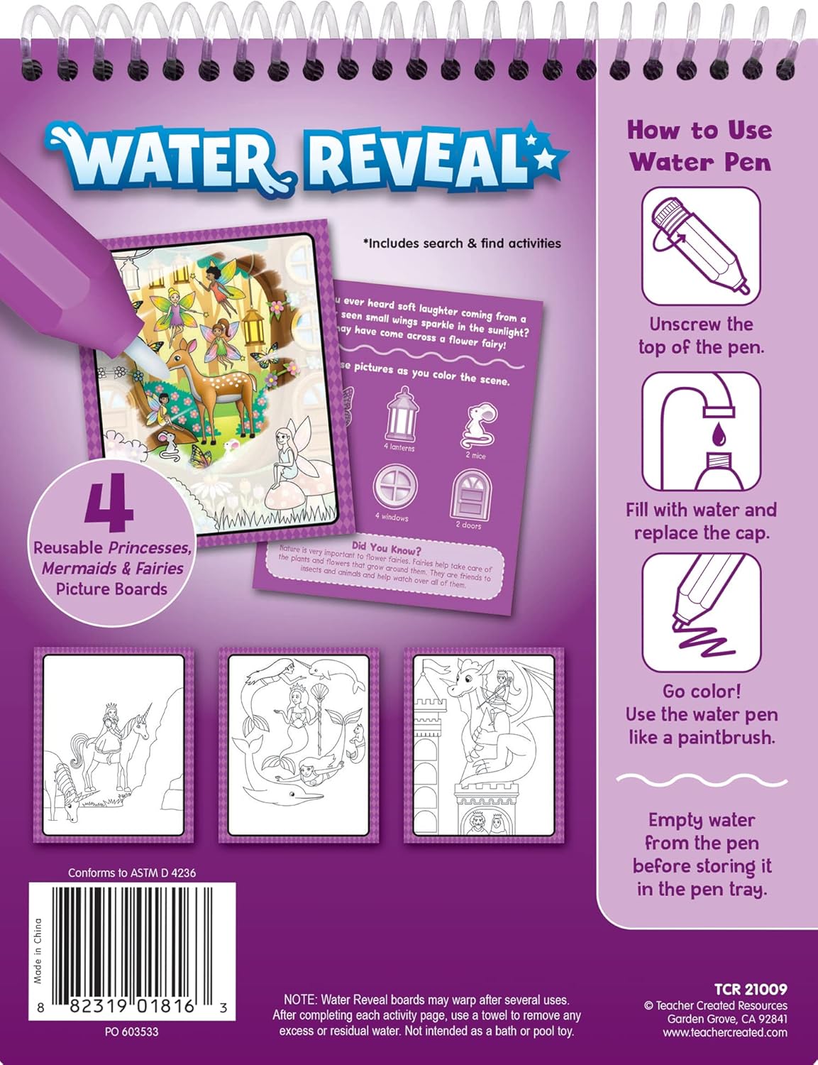 Teacher Created Resources Princesas, sirenas y hadas Water Reveal (TCR21009), rellenable