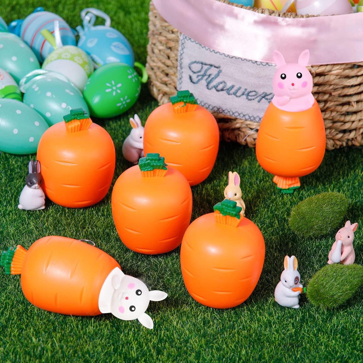 12 bolas antiestrés de conejo de zanahoria, conejo de Pascua, juguete de conejo de rábano, juguete antiestrés para adolescentes, adultos, libera la